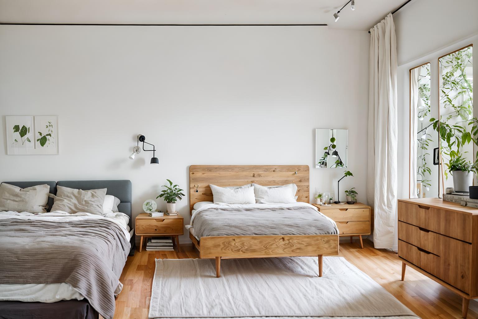 airbnb-style (bedroom interior) with plant and headboard and bed and mirror and dresser closet and night light and bedside table or night stand and accent chair. . with practicality and functionality and natural materials and elements and simple, clean lines and simplistic furniture and neutral walls and textures and scandinavian style and open and natural lighting and simple color palette and practicality and functionality. . cinematic photo, highly detailed, cinematic lighting, ultra-detailed, ultrarealistic, photorealism, 8k. airbnb interior design style. masterpiece, cinematic light, ultrarealistic+, photorealistic+, 8k, raw photo, realistic, sharp focus on eyes, (symmetrical eyes), (intact eyes), hyperrealistic, highest quality, best quality, , highly detailed, masterpiece, best quality, extremely detailed 8k wallpaper, masterpiece, best quality, ultra-detailed, best shadow, detailed background, detailed face, detailed eyes, high contrast, best illumination, detailed face, dulux, caustic, dynamic angle, detailed glow. dramatic lighting. highly detailed, insanely detailed hair, symmetrical, intricate details, professionally retouched, 8k high definition. strong bokeh. award winning photo.