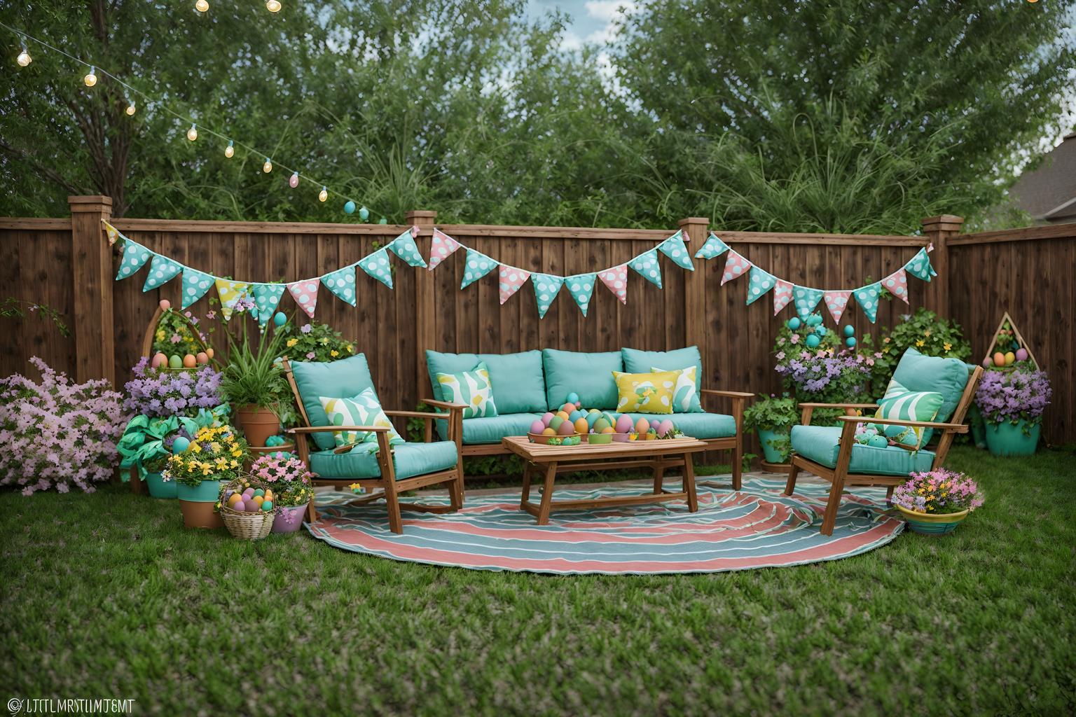 easter-style designed (outdoor patio ) with plant and grass and patio couch with pillows and deck with deck chairs and barbeque or grill and plant. . with colorful easter eggs and flowers on table and easter decorations and light blue colors and spring decorations and colorful easter eggs. . cinematic photo, highly detailed, cinematic lighting, ultra-detailed, ultrarealistic, photorealism, 8k. easter design style. masterpiece, cinematic light, ultrarealistic+, photorealistic+, 8k, raw photo, realistic, sharp focus on eyes, (symmetrical eyes), (intact eyes), hyperrealistic, highest quality, best quality, , highly detailed, masterpiece, best quality, extremely detailed 8k wallpaper, masterpiece, best quality, ultra-detailed, best shadow, detailed background, detailed face, detailed eyes, high contrast, best illumination, detailed face, dulux, caustic, dynamic angle, detailed glow. dramatic lighting. highly detailed, insanely detailed hair, symmetrical, intricate details, professionally retouched, 8k high definition. strong bokeh. award winning photo.