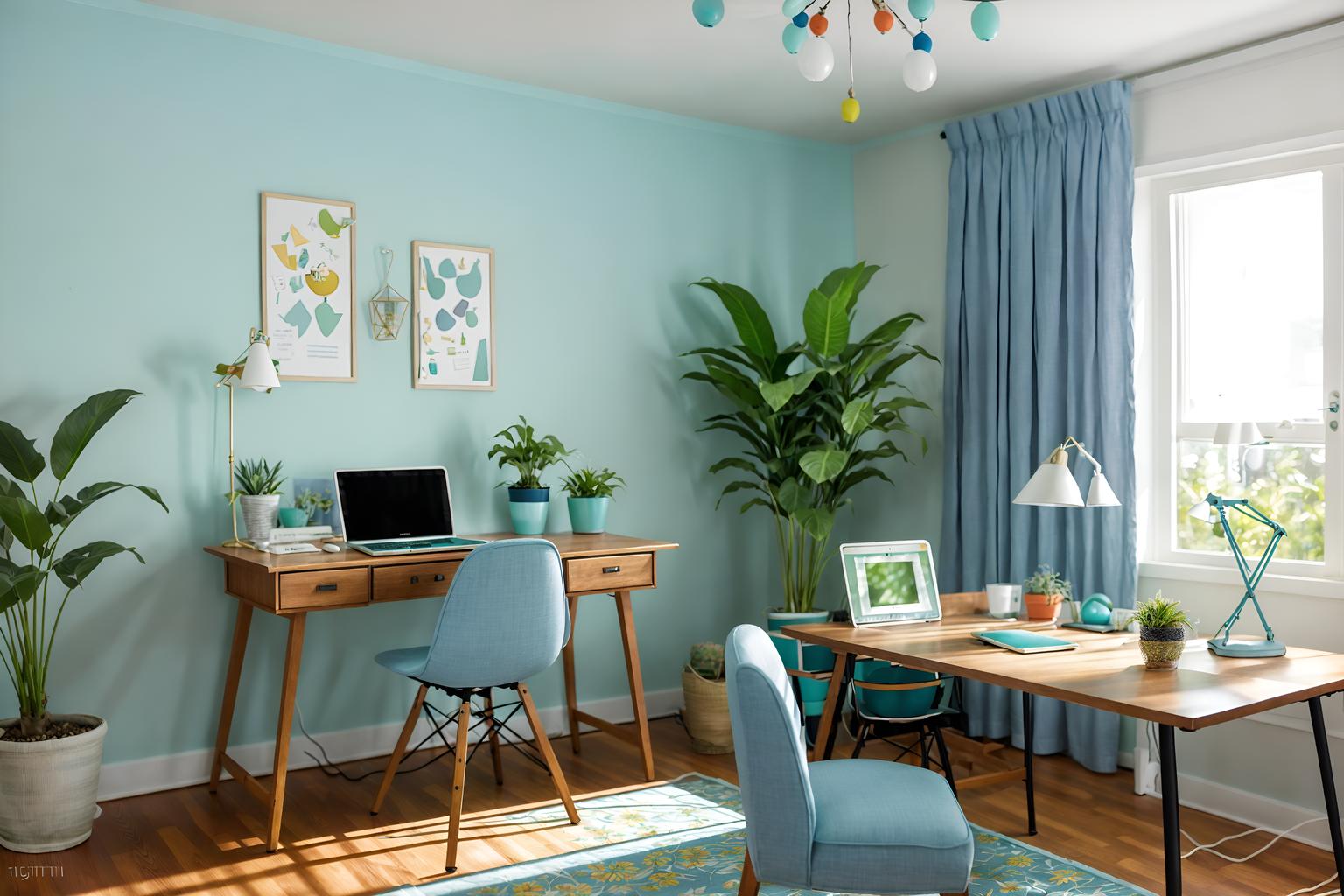 easter-style (home office interior) with plant and desk lamp and office chair and computer desk and cabinets and plant. . with light blue colors and spring decorations and colorful easter eggs and flowers on table and easter decorations and light blue colors. . cinematic photo, highly detailed, cinematic lighting, ultra-detailed, ultrarealistic, photorealism, 8k. easter interior design style. masterpiece, cinematic light, ultrarealistic+, photorealistic+, 8k, raw photo, realistic, sharp focus on eyes, (symmetrical eyes), (intact eyes), hyperrealistic, highest quality, best quality, , highly detailed, masterpiece, best quality, extremely detailed 8k wallpaper, masterpiece, best quality, ultra-detailed, best shadow, detailed background, detailed face, detailed eyes, high contrast, best illumination, detailed face, dulux, caustic, dynamic angle, detailed glow. dramatic lighting. highly detailed, insanely detailed hair, symmetrical, intricate details, professionally retouched, 8k high definition. strong bokeh. award winning photo.