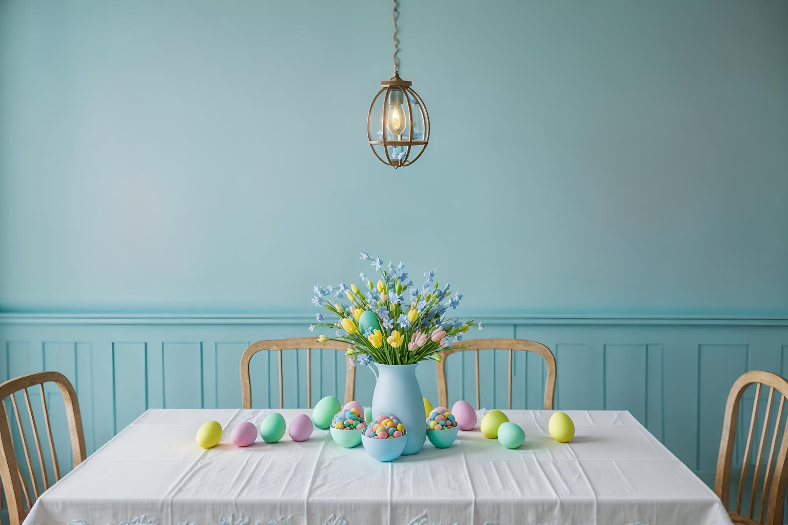 easter-style (exhibition space interior) . with easter decorations and light blue colors and flowers on table and colorful easter eggs and spring decorations and easter decorations. . cinematic photo, highly detailed, cinematic lighting, ultra-detailed, ultrarealistic, photorealism, 8k. easter interior design style. masterpiece, cinematic light, ultrarealistic+, photorealistic+, 8k, raw photo, realistic, sharp focus on eyes, (symmetrical eyes), (intact eyes), hyperrealistic, highest quality, best quality, , highly detailed, masterpiece, best quality, extremely detailed 8k wallpaper, masterpiece, best quality, ultra-detailed, best shadow, detailed background, detailed face, detailed eyes, high contrast, best illumination, detailed face, dulux, caustic, dynamic angle, detailed glow. dramatic lighting. highly detailed, insanely detailed hair, symmetrical, intricate details, professionally retouched, 8k high definition. strong bokeh. award winning photo.