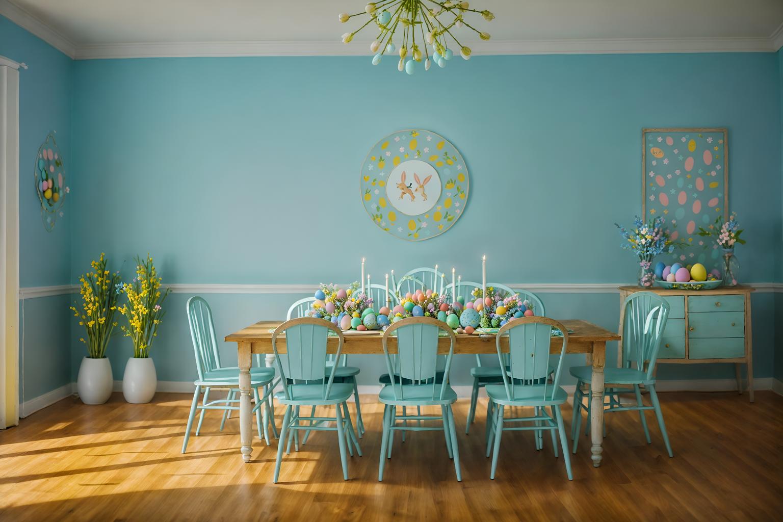 easter-style (exhibition space interior) . with easter decorations and light blue colors and flowers on table and colorful easter eggs and spring decorations and easter decorations. . cinematic photo, highly detailed, cinematic lighting, ultra-detailed, ultrarealistic, photorealism, 8k. easter interior design style. masterpiece, cinematic light, ultrarealistic+, photorealistic+, 8k, raw photo, realistic, sharp focus on eyes, (symmetrical eyes), (intact eyes), hyperrealistic, highest quality, best quality, , highly detailed, masterpiece, best quality, extremely detailed 8k wallpaper, masterpiece, best quality, ultra-detailed, best shadow, detailed background, detailed face, detailed eyes, high contrast, best illumination, detailed face, dulux, caustic, dynamic angle, detailed glow. dramatic lighting. highly detailed, insanely detailed hair, symmetrical, intricate details, professionally retouched, 8k high definition. strong bokeh. award winning photo.