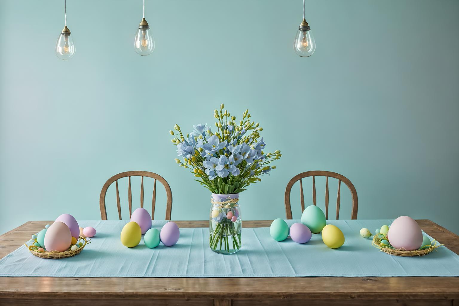 easter-style (exhibition space interior) . with easter decorations and light blue colors and flowers on table and colorful easter eggs and spring decorations and easter decorations. . cinematic photo, highly detailed, cinematic lighting, ultra-detailed, ultrarealistic, photorealism, 8k. easter interior design style. masterpiece, cinematic light, ultrarealistic+, photorealistic+, 8k, raw photo, realistic, sharp focus on eyes, (symmetrical eyes), (intact eyes), hyperrealistic, highest quality, best quality, , highly detailed, masterpiece, best quality, extremely detailed 8k wallpaper, masterpiece, best quality, ultra-detailed, best shadow, detailed background, detailed face, detailed eyes, high contrast, best illumination, detailed face, dulux, caustic, dynamic angle, detailed glow. dramatic lighting. highly detailed, insanely detailed hair, symmetrical, intricate details, professionally retouched, 8k high definition. strong bokeh. award winning photo.