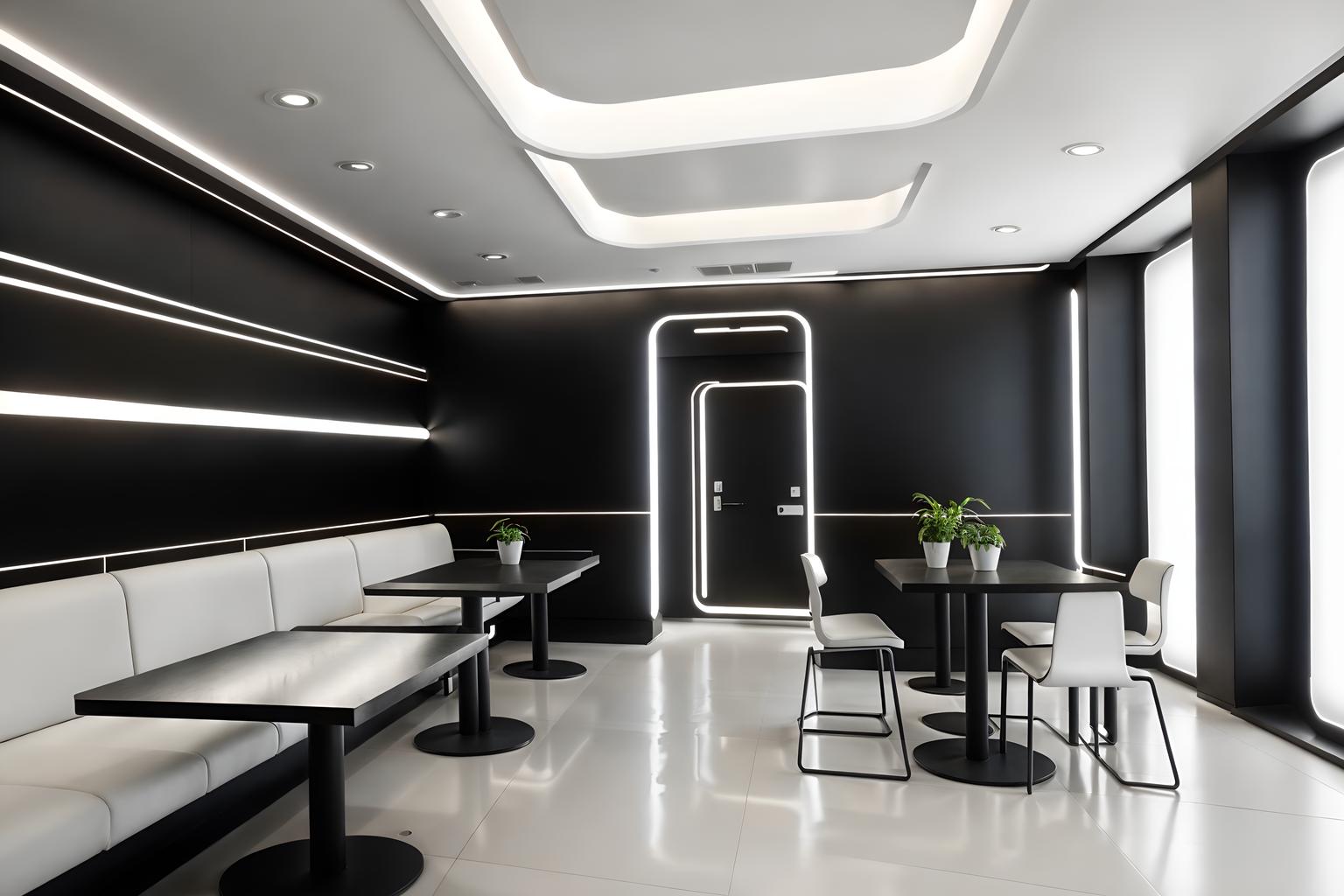 futuristic-style (coffee shop interior) . with minimalist clean lines and futurism minimalist interior and futuristic interior and futurism and strong geometric walls and neutral background and bright accents and smooth polished marble and steel finishing. . cinematic photo, highly detailed, cinematic lighting, ultra-detailed, ultrarealistic, photorealism, 8k. futuristic interior design style. masterpiece, cinematic light, ultrarealistic+, photorealistic+, 8k, raw photo, realistic, sharp focus on eyes, (symmetrical eyes), (intact eyes), hyperrealistic, highest quality, best quality, , highly detailed, masterpiece, best quality, extremely detailed 8k wallpaper, masterpiece, best quality, ultra-detailed, best shadow, detailed background, detailed face, detailed eyes, high contrast, best illumination, detailed face, dulux, caustic, dynamic angle, detailed glow. dramatic lighting. highly detailed, insanely detailed hair, symmetrical, intricate details, professionally retouched, 8k high definition. strong bokeh. award winning photo.