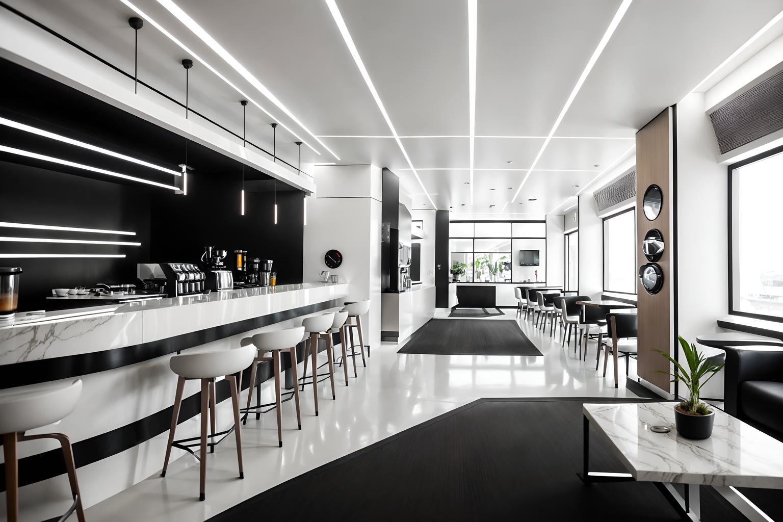 futuristic-style (coffee shop interior) . with minimalist clean lines and futurism minimalist interior and futuristic interior and futurism and strong geometric walls and neutral background and bright accents and smooth polished marble and steel finishing. . cinematic photo, highly detailed, cinematic lighting, ultra-detailed, ultrarealistic, photorealism, 8k. futuristic interior design style. masterpiece, cinematic light, ultrarealistic+, photorealistic+, 8k, raw photo, realistic, sharp focus on eyes, (symmetrical eyes), (intact eyes), hyperrealistic, highest quality, best quality, , highly detailed, masterpiece, best quality, extremely detailed 8k wallpaper, masterpiece, best quality, ultra-detailed, best shadow, detailed background, detailed face, detailed eyes, high contrast, best illumination, detailed face, dulux, caustic, dynamic angle, detailed glow. dramatic lighting. highly detailed, insanely detailed hair, symmetrical, intricate details, professionally retouched, 8k high definition. strong bokeh. award winning photo.