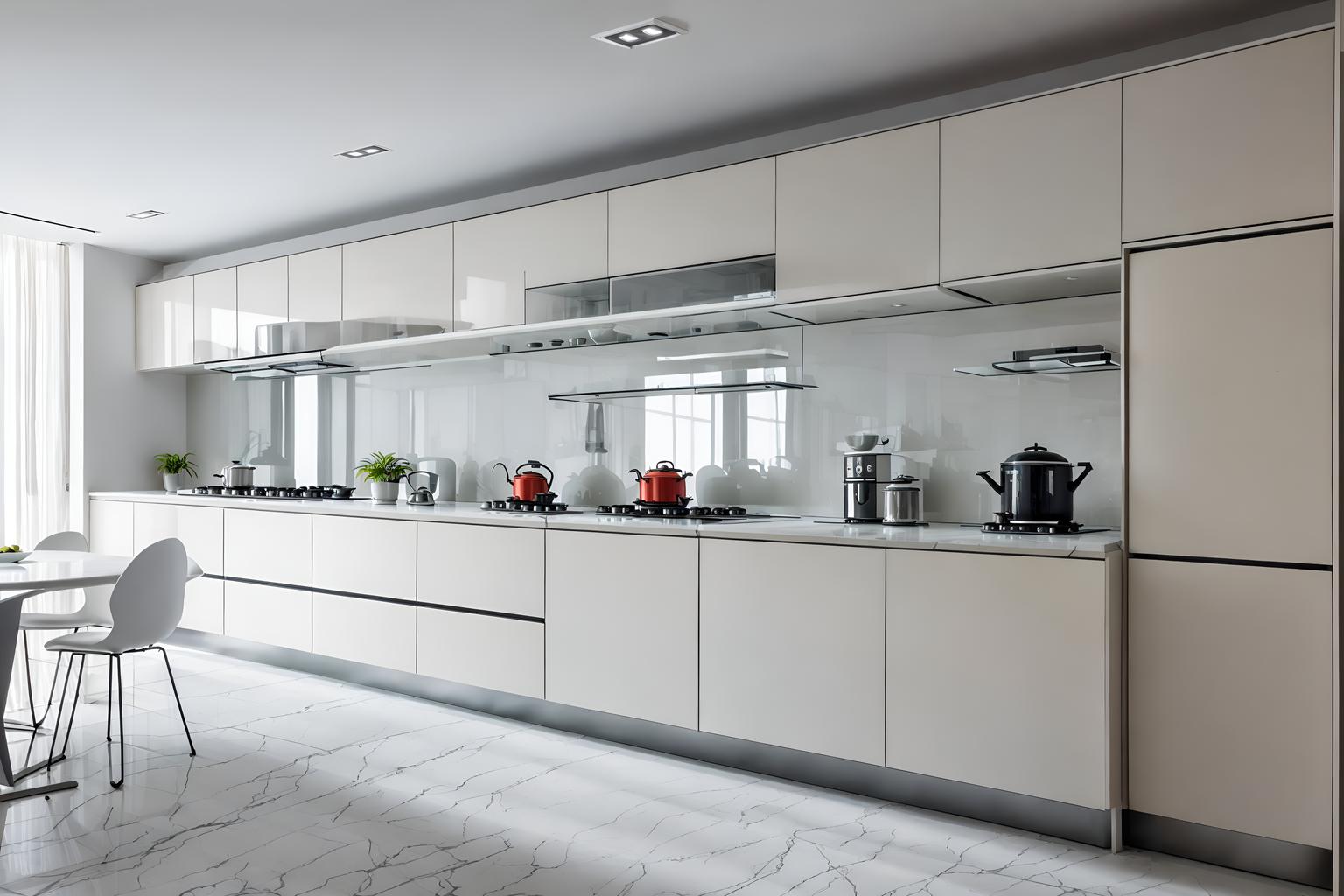 futuristic-style (kitchen living combo interior) with stove and plant and chairs and electric lamps and worktops and televisions and kitchen cabinets and bookshelves. . with futurism minimalist interior and light colors and minimalist clean lines and smooth marble and neutral background and bright accents and floating surfaces and strong geometric walls and monochromatic palette. . cinematic photo, highly detailed, cinematic lighting, ultra-detailed, ultrarealistic, photorealism, 8k. futuristic interior design style. masterpiece, cinematic light, ultrarealistic+, photorealistic+, 8k, raw photo, realistic, sharp focus on eyes, (symmetrical eyes), (intact eyes), hyperrealistic, highest quality, best quality, , highly detailed, masterpiece, best quality, extremely detailed 8k wallpaper, masterpiece, best quality, ultra-detailed, best shadow, detailed background, detailed face, detailed eyes, high contrast, best illumination, detailed face, dulux, caustic, dynamic angle, detailed glow. dramatic lighting. highly detailed, insanely detailed hair, symmetrical, intricate details, professionally retouched, 8k high definition. strong bokeh. award winning photo.