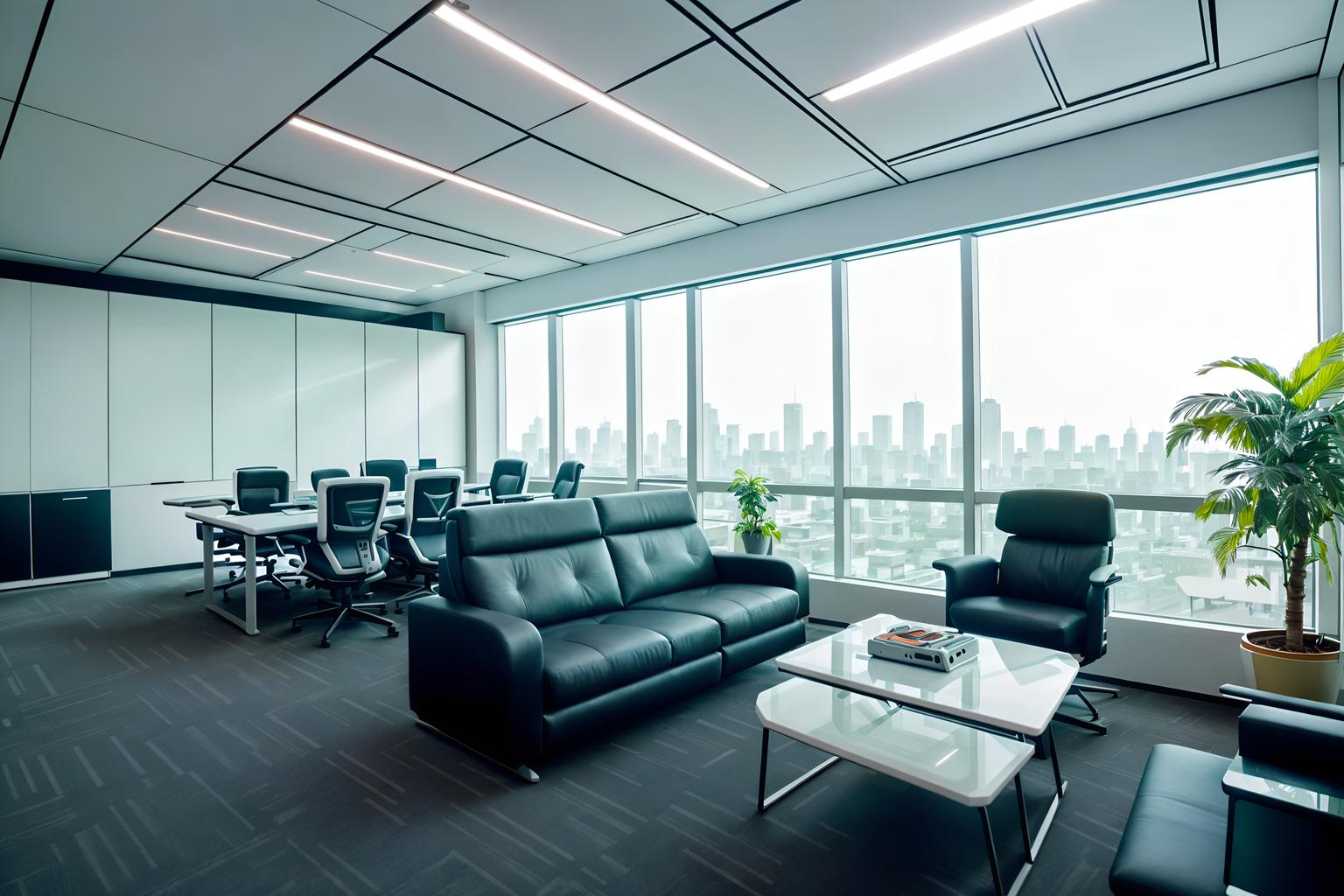 futuristic-style (office interior) with plants and computer desks and office chairs and cabinets and seating area with sofa and desk lamps and lounge chairs and windows. . with light colors and circular shapes and minimalist clean lines and glass panes and monochromatic palette and smooth polished marble and strong geometric walls and spaceship interior. . cinematic photo, highly detailed, cinematic lighting, ultra-detailed, ultrarealistic, photorealism, 8k. futuristic interior design style. masterpiece, cinematic light, ultrarealistic+, photorealistic+, 8k, raw photo, realistic, sharp focus on eyes, (symmetrical eyes), (intact eyes), hyperrealistic, highest quality, best quality, , highly detailed, masterpiece, best quality, extremely detailed 8k wallpaper, masterpiece, best quality, ultra-detailed, best shadow, detailed background, detailed face, detailed eyes, high contrast, best illumination, detailed face, dulux, caustic, dynamic angle, detailed glow. dramatic lighting. highly detailed, insanely detailed hair, symmetrical, intricate details, professionally retouched, 8k high definition. strong bokeh. award winning photo.