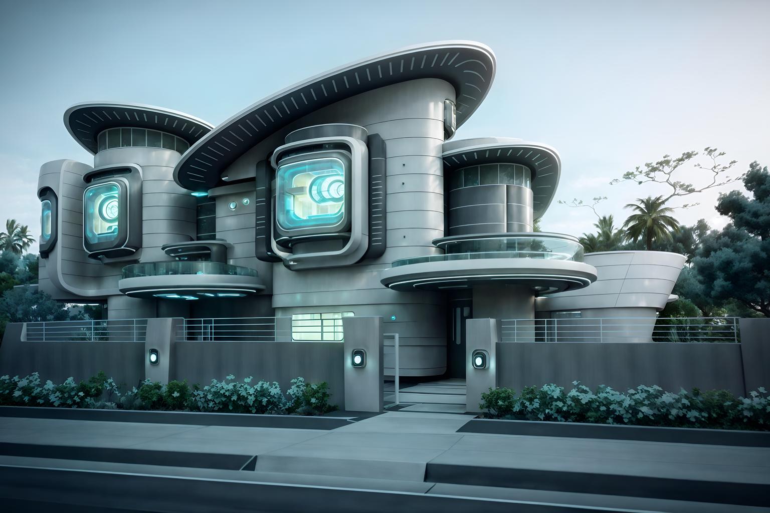 futuristic-style exterior designed (house exterior exterior) . with futurism minimalist exterior and circular shapes and futurism and futuristic exterior and floating surfaces and neutral background and bright accents and light colors and monochromatic palette. . cinematic photo, highly detailed, cinematic lighting, ultra-detailed, ultrarealistic, photorealism, 8k. futuristic exterior design style. masterpiece, cinematic light, ultrarealistic+, photorealistic+, 8k, raw photo, realistic, sharp focus on eyes, (symmetrical eyes), (intact eyes), hyperrealistic, highest quality, best quality, , highly detailed, masterpiece, best quality, extremely detailed 8k wallpaper, masterpiece, best quality, ultra-detailed, best shadow, detailed background, detailed face, detailed eyes, high contrast, best illumination, detailed face, dulux, caustic, dynamic angle, detailed glow. dramatic lighting. highly detailed, insanely detailed hair, symmetrical, intricate details, professionally retouched, 8k high definition. strong bokeh. award winning photo.