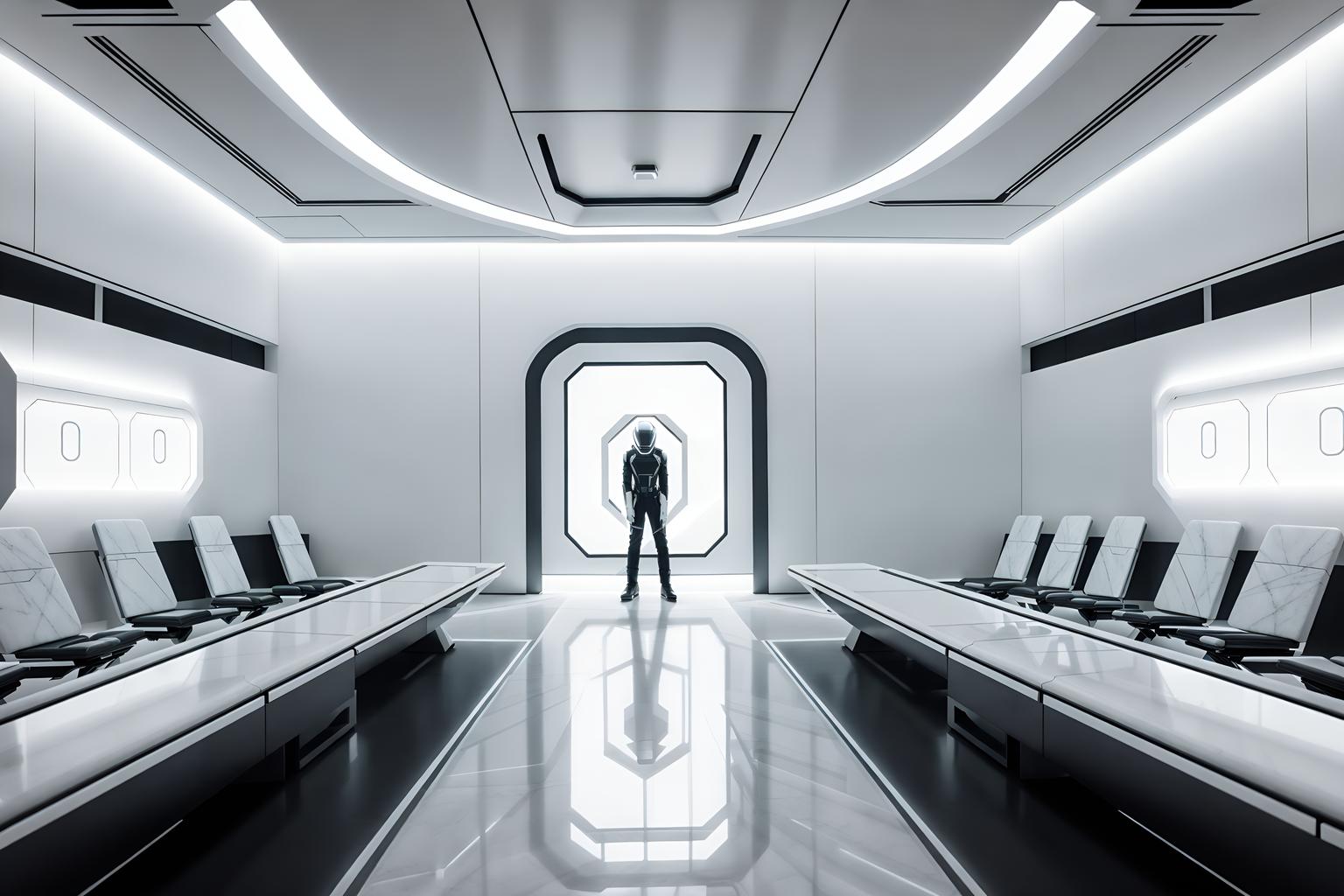futuristic-style (exhibition space interior) . with smooth marble and minimalist clean lines and smooth polished marble and futurism minimalist interior and light colors and glass panes and futurism and steel finishing. . cinematic photo, highly detailed, cinematic lighting, ultra-detailed, ultrarealistic, photorealism, 8k. futuristic interior design style. masterpiece, cinematic light, ultrarealistic+, photorealistic+, 8k, raw photo, realistic, sharp focus on eyes, (symmetrical eyes), (intact eyes), hyperrealistic, highest quality, best quality, , highly detailed, masterpiece, best quality, extremely detailed 8k wallpaper, masterpiece, best quality, ultra-detailed, best shadow, detailed background, detailed face, detailed eyes, high contrast, best illumination, detailed face, dulux, caustic, dynamic angle, detailed glow. dramatic lighting. highly detailed, insanely detailed hair, symmetrical, intricate details, professionally retouched, 8k high definition. strong bokeh. award winning photo.