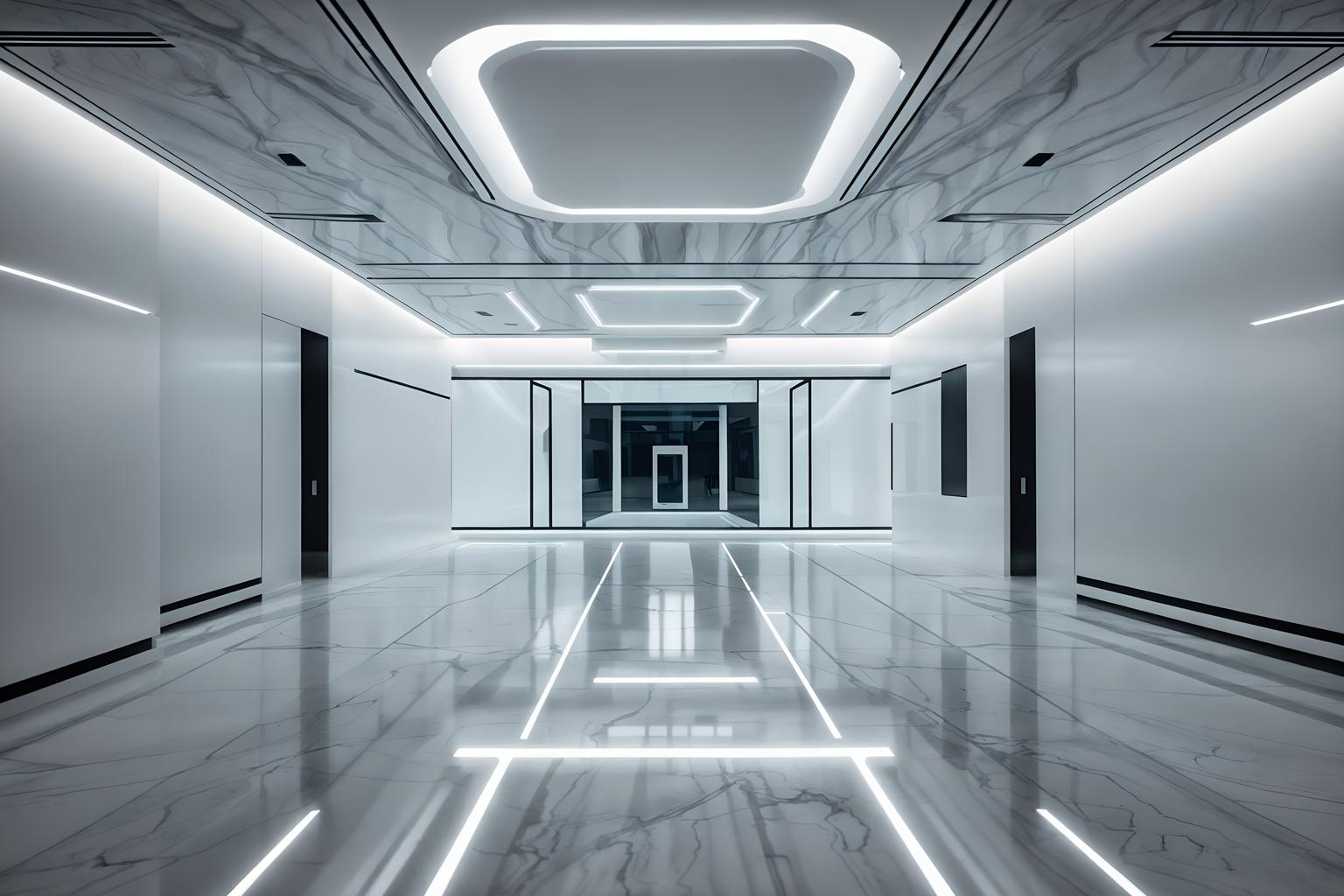 futuristic-style (exhibition space interior) . with smooth marble and minimalist clean lines and smooth polished marble and futurism minimalist interior and light colors and glass panes and futurism and steel finishing. . cinematic photo, highly detailed, cinematic lighting, ultra-detailed, ultrarealistic, photorealism, 8k. futuristic interior design style. masterpiece, cinematic light, ultrarealistic+, photorealistic+, 8k, raw photo, realistic, sharp focus on eyes, (symmetrical eyes), (intact eyes), hyperrealistic, highest quality, best quality, , highly detailed, masterpiece, best quality, extremely detailed 8k wallpaper, masterpiece, best quality, ultra-detailed, best shadow, detailed background, detailed face, detailed eyes, high contrast, best illumination, detailed face, dulux, caustic, dynamic angle, detailed glow. dramatic lighting. highly detailed, insanely detailed hair, symmetrical, intricate details, professionally retouched, 8k high definition. strong bokeh. award winning photo.