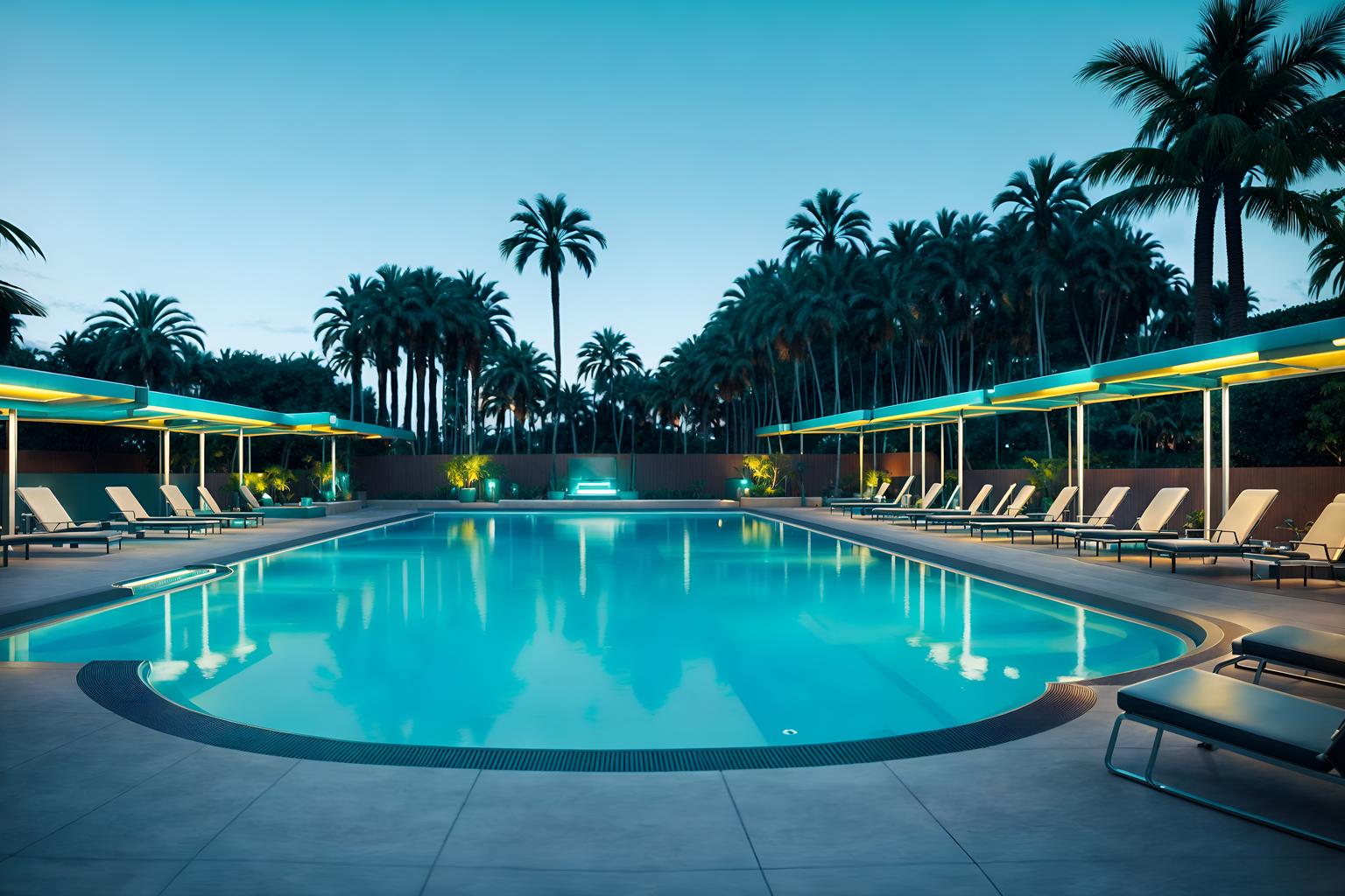 retro futuristic-style designed (outdoor pool area ) with pool lights and pool and pool lounge chairs and pool lights. . with vintage futurism and steel finishing and smooth marble and floating surfaces and glass panes and strong geometric walls and futuristic and smooth polished marble. . cinematic photo, highly detailed, cinematic lighting, ultra-detailed, ultrarealistic, photorealism, 8k. retro futuristic design style. masterpiece, cinematic light, ultrarealistic+, photorealistic+, 8k, raw photo, realistic, sharp focus on eyes, (symmetrical eyes), (intact eyes), hyperrealistic, highest quality, best quality, , highly detailed, masterpiece, best quality, extremely detailed 8k wallpaper, masterpiece, best quality, ultra-detailed, best shadow, detailed background, detailed face, detailed eyes, high contrast, best illumination, detailed face, dulux, caustic, dynamic angle, detailed glow. dramatic lighting. highly detailed, insanely detailed hair, symmetrical, intricate details, professionally retouched, 8k high definition. strong bokeh. award winning photo.