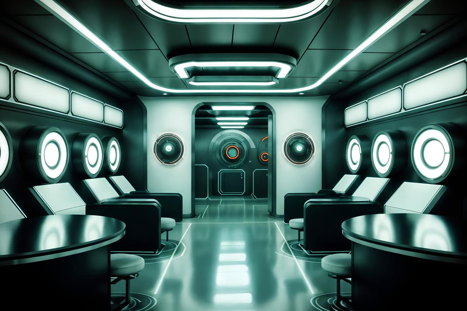 retro futuristic-style (exhibition space interior) . with circular shapes and neutral background and bright accents and light colors and futuristic interior and steel finishing and floating surfaces and monochromatic palette and vintage futurism. . cinematic photo, highly detailed, cinematic lighting, ultra-detailed, ultrarealistic, photorealism, 8k. retro futuristic interior design style. masterpiece, cinematic light, ultrarealistic+, photorealistic+, 8k, raw photo, realistic, sharp focus on eyes, (symmetrical eyes), (intact eyes), hyperrealistic, highest quality, best quality, , highly detailed, masterpiece, best quality, extremely detailed 8k wallpaper, masterpiece, best quality, ultra-detailed, best shadow, detailed background, detailed face, detailed eyes, high contrast, best illumination, detailed face, dulux, caustic, dynamic angle, detailed glow. dramatic lighting. highly detailed, insanely detailed hair, symmetrical, intricate details, professionally retouched, 8k high definition. strong bokeh. award winning photo.