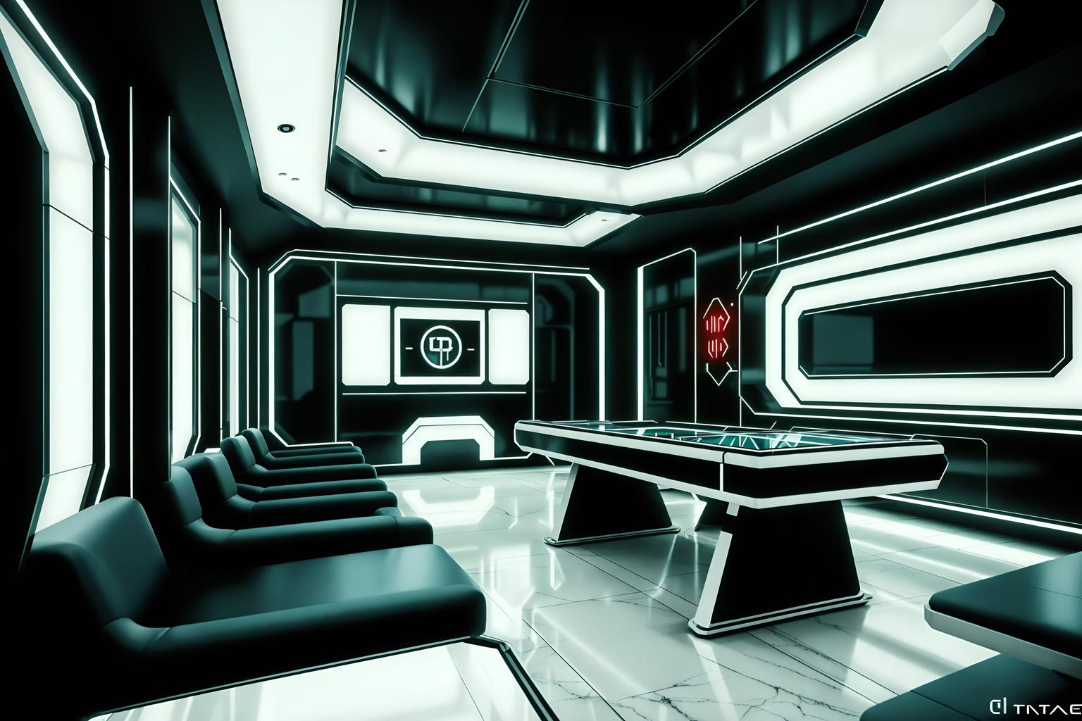 retro futuristic-style (gaming room interior) . with smooth marble and floating surfaces and strong geometric walls and vintage futurism and glass panes and smooth polished marble and minimalist clean lines and steel finishing. . cinematic photo, highly detailed, cinematic lighting, ultra-detailed, ultrarealistic, photorealism, 8k. retro futuristic interior design style. masterpiece, cinematic light, ultrarealistic+, photorealistic+, 8k, raw photo, realistic, sharp focus on eyes, (symmetrical eyes), (intact eyes), hyperrealistic, highest quality, best quality, , highly detailed, masterpiece, best quality, extremely detailed 8k wallpaper, masterpiece, best quality, ultra-detailed, best shadow, detailed background, detailed face, detailed eyes, high contrast, best illumination, detailed face, dulux, caustic, dynamic angle, detailed glow. dramatic lighting. highly detailed, insanely detailed hair, symmetrical, intricate details, professionally retouched, 8k high definition. strong bokeh. award winning photo.