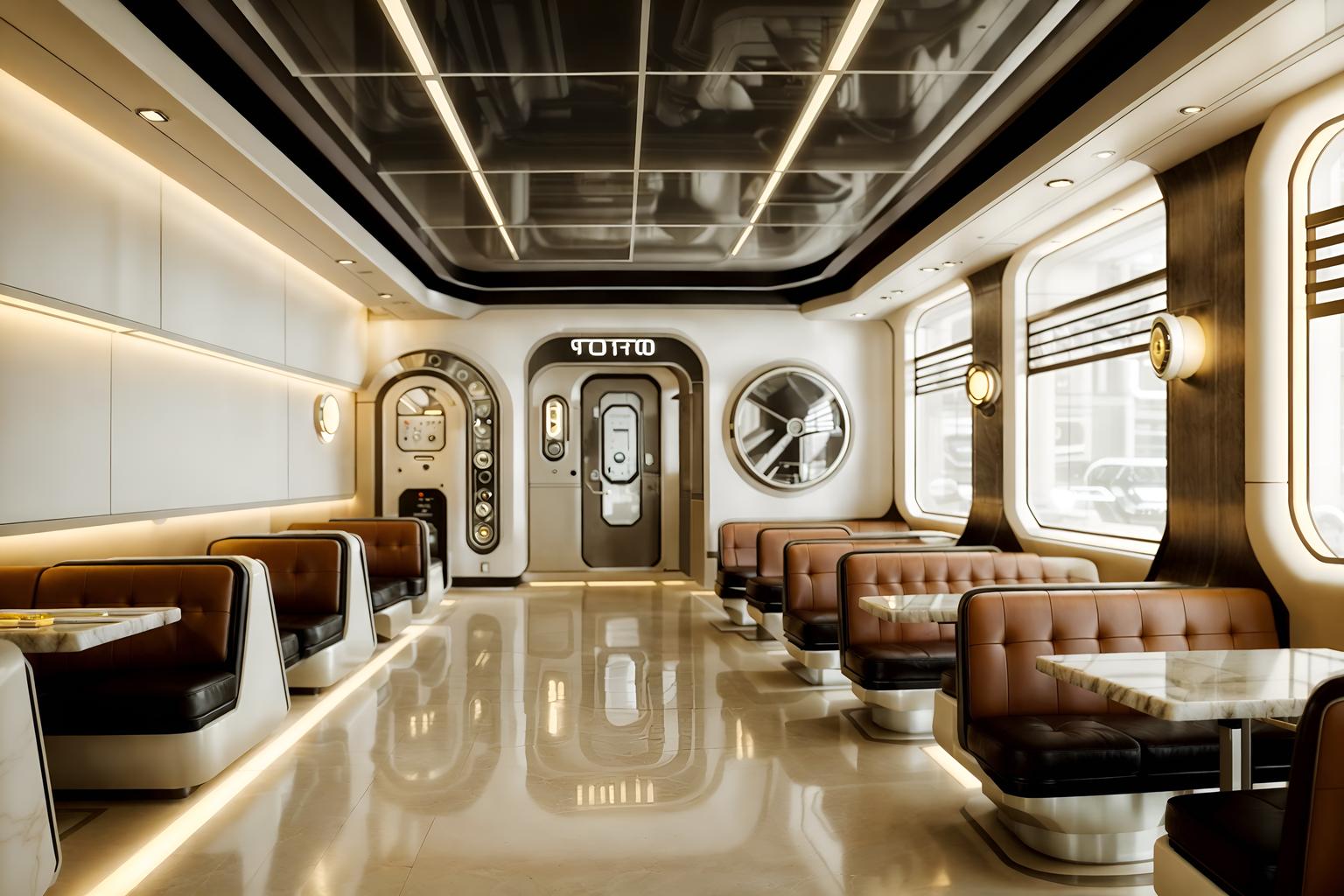 retro futuristic-style (coffee shop interior) . with light colors and neutral background and bright accents and smooth polished marble and smooth marble and vintage futurism and futurism minimalist interior and glass panes and floating surfaces. . cinematic photo, highly detailed, cinematic lighting, ultra-detailed, ultrarealistic, photorealism, 8k. retro futuristic interior design style. masterpiece, cinematic light, ultrarealistic+, photorealistic+, 8k, raw photo, realistic, sharp focus on eyes, (symmetrical eyes), (intact eyes), hyperrealistic, highest quality, best quality, , highly detailed, masterpiece, best quality, extremely detailed 8k wallpaper, masterpiece, best quality, ultra-detailed, best shadow, detailed background, detailed face, detailed eyes, high contrast, best illumination, detailed face, dulux, caustic, dynamic angle, detailed glow. dramatic lighting. highly detailed, insanely detailed hair, symmetrical, intricate details, professionally retouched, 8k high definition. strong bokeh. award winning photo.