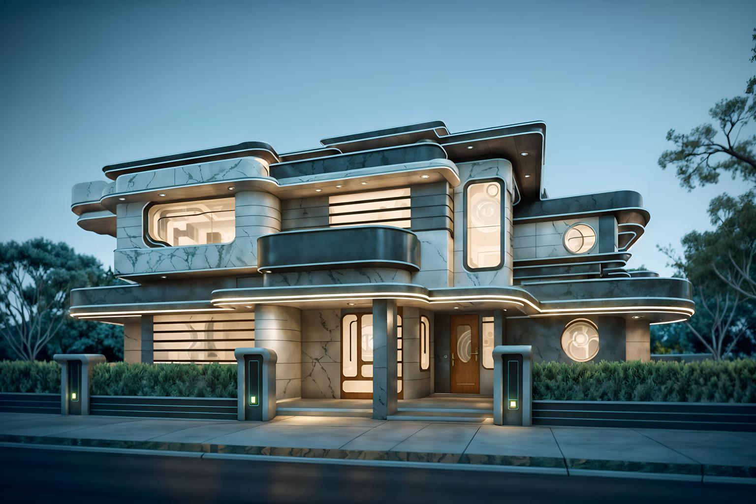 retro futuristic-style exterior designed (house exterior exterior) . with circular shapes and floating surfaces and glass panes and smooth polished marble and neutral background and bright accents and vintage futurism and futuristic exterior and strong geometric walls. . cinematic photo, highly detailed, cinematic lighting, ultra-detailed, ultrarealistic, photorealism, 8k. retro futuristic exterior design style. masterpiece, cinematic light, ultrarealistic+, photorealistic+, 8k, raw photo, realistic, sharp focus on eyes, (symmetrical eyes), (intact eyes), hyperrealistic, highest quality, best quality, , highly detailed, masterpiece, best quality, extremely detailed 8k wallpaper, masterpiece, best quality, ultra-detailed, best shadow, detailed background, detailed face, detailed eyes, high contrast, best illumination, detailed face, dulux, caustic, dynamic angle, detailed glow. dramatic lighting. highly detailed, insanely detailed hair, symmetrical, intricate details, professionally retouched, 8k high definition. strong bokeh. award winning photo.