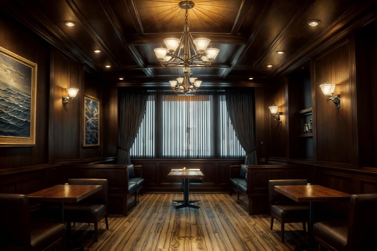 nautical-style (coffee shop interior) . . cinematic photo, highly detailed, cinematic lighting, ultra-detailed, ultrarealistic, photorealism, 8k. nautical interior design style. masterpiece, cinematic light, ultrarealistic+, photorealistic+, 8k, raw photo, realistic, sharp focus on eyes, (symmetrical eyes), (intact eyes), hyperrealistic, highest quality, best quality, , highly detailed, masterpiece, best quality, extremely detailed 8k wallpaper, masterpiece, best quality, ultra-detailed, best shadow, detailed background, detailed face, detailed eyes, high contrast, best illumination, detailed face, dulux, caustic, dynamic angle, detailed glow. dramatic lighting. highly detailed, insanely detailed hair, symmetrical, intricate details, professionally retouched, 8k high definition. strong bokeh. award winning photo.