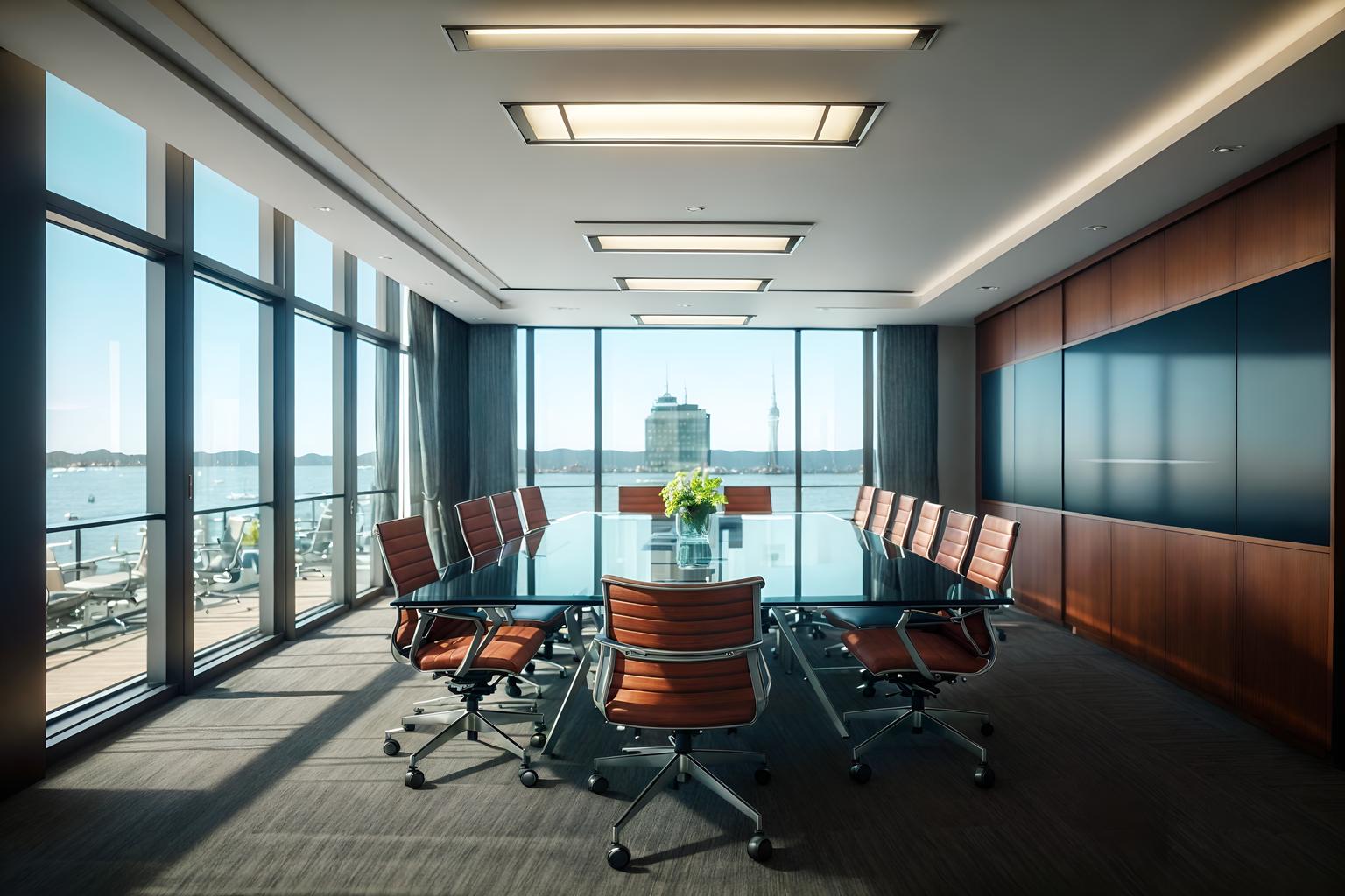 nautical-style (meeting room interior) with office chairs and plant and cabinets and vase and boardroom table and glass walls and glass doors and painting or photo on wall. . . cinematic photo, highly detailed, cinematic lighting, ultra-detailed, ultrarealistic, photorealism, 8k. nautical interior design style. masterpiece, cinematic light, ultrarealistic+, photorealistic+, 8k, raw photo, realistic, sharp focus on eyes, (symmetrical eyes), (intact eyes), hyperrealistic, highest quality, best quality, , highly detailed, masterpiece, best quality, extremely detailed 8k wallpaper, masterpiece, best quality, ultra-detailed, best shadow, detailed background, detailed face, detailed eyes, high contrast, best illumination, detailed face, dulux, caustic, dynamic angle, detailed glow. dramatic lighting. highly detailed, insanely detailed hair, symmetrical, intricate details, professionally retouched, 8k high definition. strong bokeh. award winning photo.