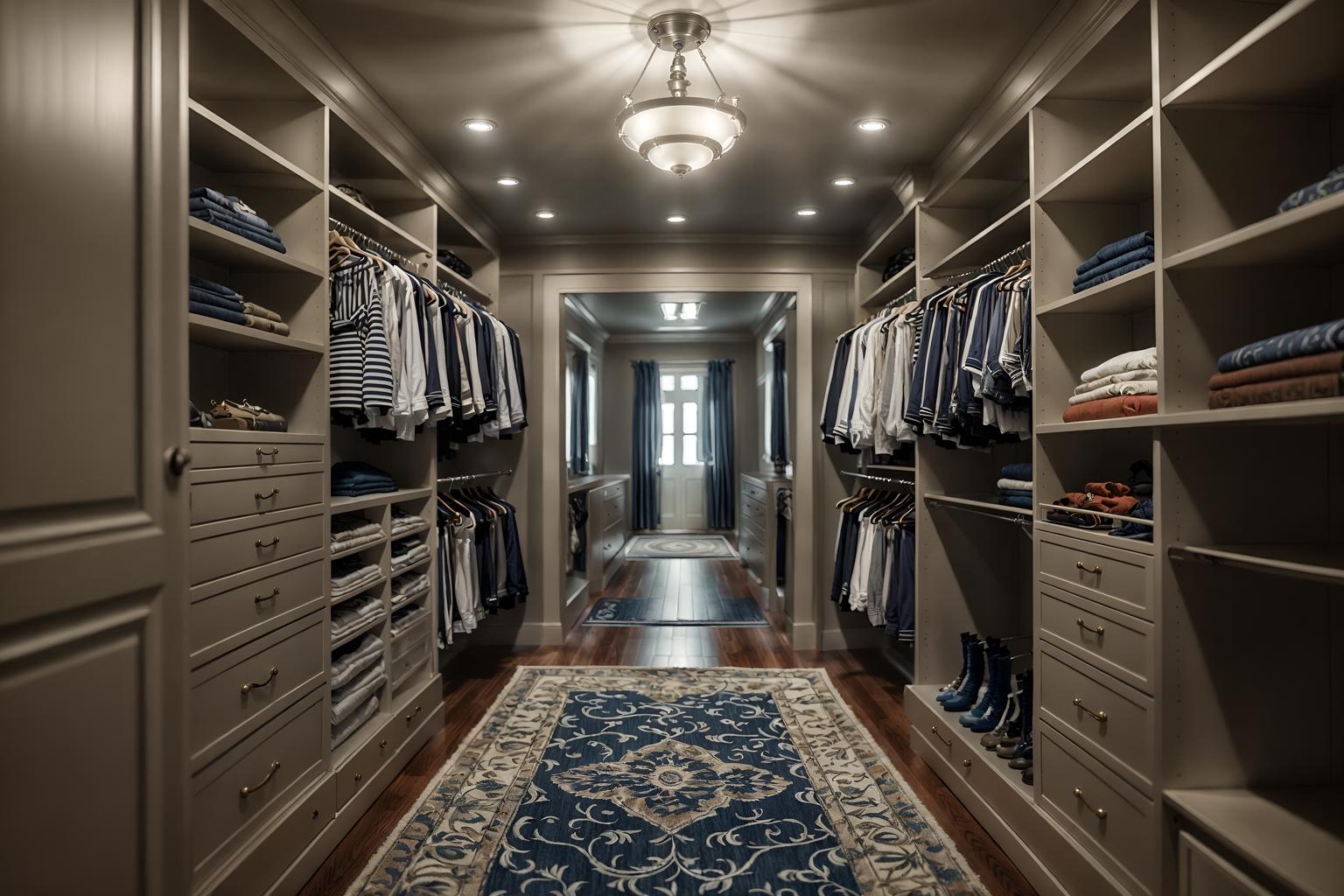 nautical-style (walk in closet interior) . . cinematic photo, highly detailed, cinematic lighting, ultra-detailed, ultrarealistic, photorealism, 8k. nautical interior design style. masterpiece, cinematic light, ultrarealistic+, photorealistic+, 8k, raw photo, realistic, sharp focus on eyes, (symmetrical eyes), (intact eyes), hyperrealistic, highest quality, best quality, , highly detailed, masterpiece, best quality, extremely detailed 8k wallpaper, masterpiece, best quality, ultra-detailed, best shadow, detailed background, detailed face, detailed eyes, high contrast, best illumination, detailed face, dulux, caustic, dynamic angle, detailed glow. dramatic lighting. highly detailed, insanely detailed hair, symmetrical, intricate details, professionally retouched, 8k high definition. strong bokeh. award winning photo.