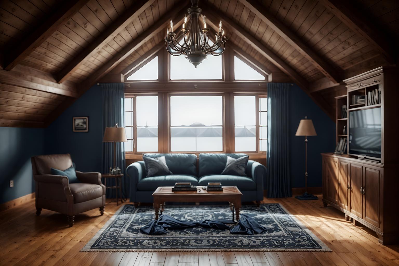 nautical-style (attic interior) . . cinematic photo, highly detailed, cinematic lighting, ultra-detailed, ultrarealistic, photorealism, 8k. nautical interior design style. masterpiece, cinematic light, ultrarealistic+, photorealistic+, 8k, raw photo, realistic, sharp focus on eyes, (symmetrical eyes), (intact eyes), hyperrealistic, highest quality, best quality, , highly detailed, masterpiece, best quality, extremely detailed 8k wallpaper, masterpiece, best quality, ultra-detailed, best shadow, detailed background, detailed face, detailed eyes, high contrast, best illumination, detailed face, dulux, caustic, dynamic angle, detailed glow. dramatic lighting. highly detailed, insanely detailed hair, symmetrical, intricate details, professionally retouched, 8k high definition. strong bokeh. award winning photo.