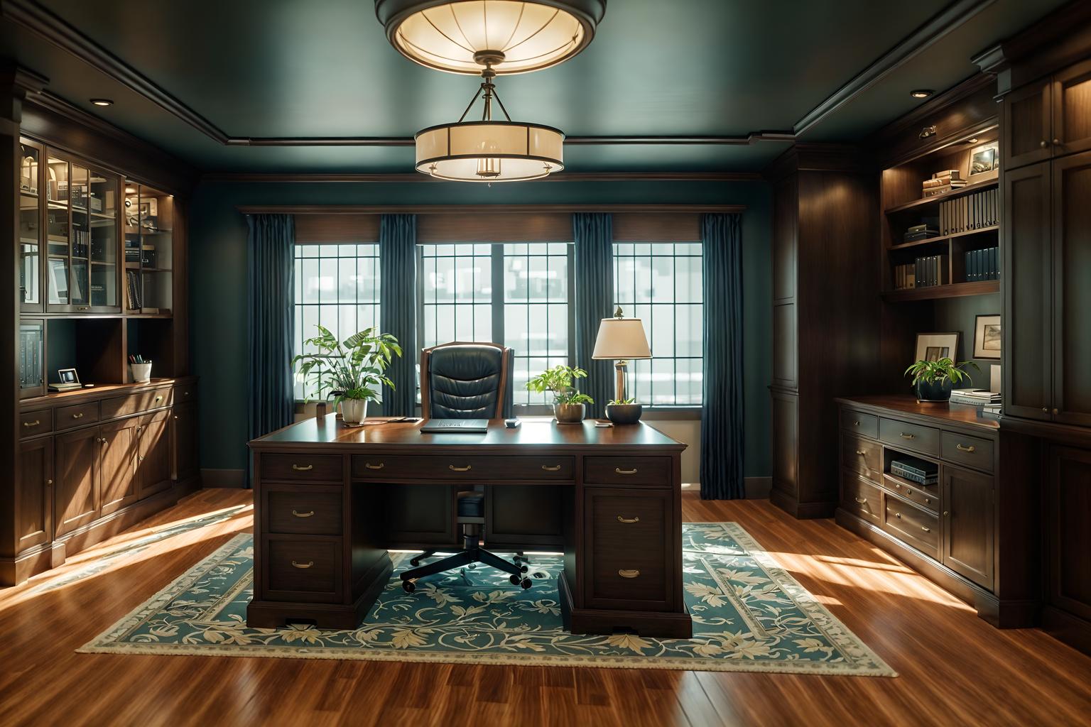 nautical-style (home office interior) with cabinets and plant and desk lamp and office chair and computer desk and cabinets. . . cinematic photo, highly detailed, cinematic lighting, ultra-detailed, ultrarealistic, photorealism, 8k. nautical interior design style. masterpiece, cinematic light, ultrarealistic+, photorealistic+, 8k, raw photo, realistic, sharp focus on eyes, (symmetrical eyes), (intact eyes), hyperrealistic, highest quality, best quality, , highly detailed, masterpiece, best quality, extremely detailed 8k wallpaper, masterpiece, best quality, ultra-detailed, best shadow, detailed background, detailed face, detailed eyes, high contrast, best illumination, detailed face, dulux, caustic, dynamic angle, detailed glow. dramatic lighting. highly detailed, insanely detailed hair, symmetrical, intricate details, professionally retouched, 8k high definition. strong bokeh. award winning photo.