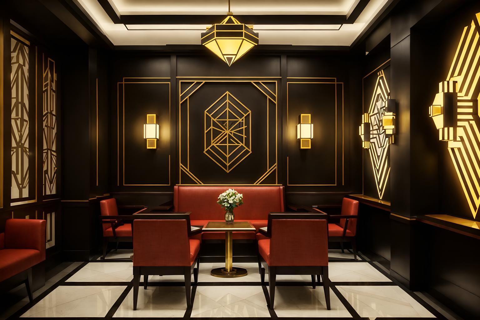 art deco-style (coffee shop interior) . with geometric shapes and bold geometry and angular shapes and rich colors and stream-lined forms and abstract patterns and geometric lines and luxury. . cinematic photo, highly detailed, cinematic lighting, ultra-detailed, ultrarealistic, photorealism, 8k. art deco interior design style. masterpiece, cinematic light, ultrarealistic+, photorealistic+, 8k, raw photo, realistic, sharp focus on eyes, (symmetrical eyes), (intact eyes), hyperrealistic, highest quality, best quality, , highly detailed, masterpiece, best quality, extremely detailed 8k wallpaper, masterpiece, best quality, ultra-detailed, best shadow, detailed background, detailed face, detailed eyes, high contrast, best illumination, detailed face, dulux, caustic, dynamic angle, detailed glow. dramatic lighting. highly detailed, insanely detailed hair, symmetrical, intricate details, professionally retouched, 8k high definition. strong bokeh. award winning photo.