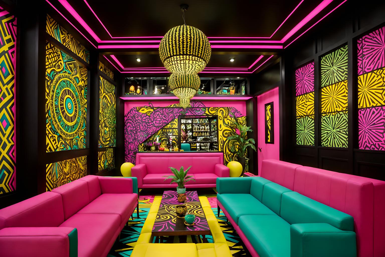 maximalist-style (coffee shop interior) . with playful and more is more philosophy and eye-catching and bold colors and bold patterns and bold design and vibrant and over-the-top aesthetic. . cinematic photo, highly detailed, cinematic lighting, ultra-detailed, ultrarealistic, photorealism, 8k. maximalist interior design style. masterpiece, cinematic light, ultrarealistic+, photorealistic+, 8k, raw photo, realistic, sharp focus on eyes, (symmetrical eyes), (intact eyes), hyperrealistic, highest quality, best quality, , highly detailed, masterpiece, best quality, extremely detailed 8k wallpaper, masterpiece, best quality, ultra-detailed, best shadow, detailed background, detailed face, detailed eyes, high contrast, best illumination, detailed face, dulux, caustic, dynamic angle, detailed glow. dramatic lighting. highly detailed, insanely detailed hair, symmetrical, intricate details, professionally retouched, 8k high definition. strong bokeh. award winning photo.