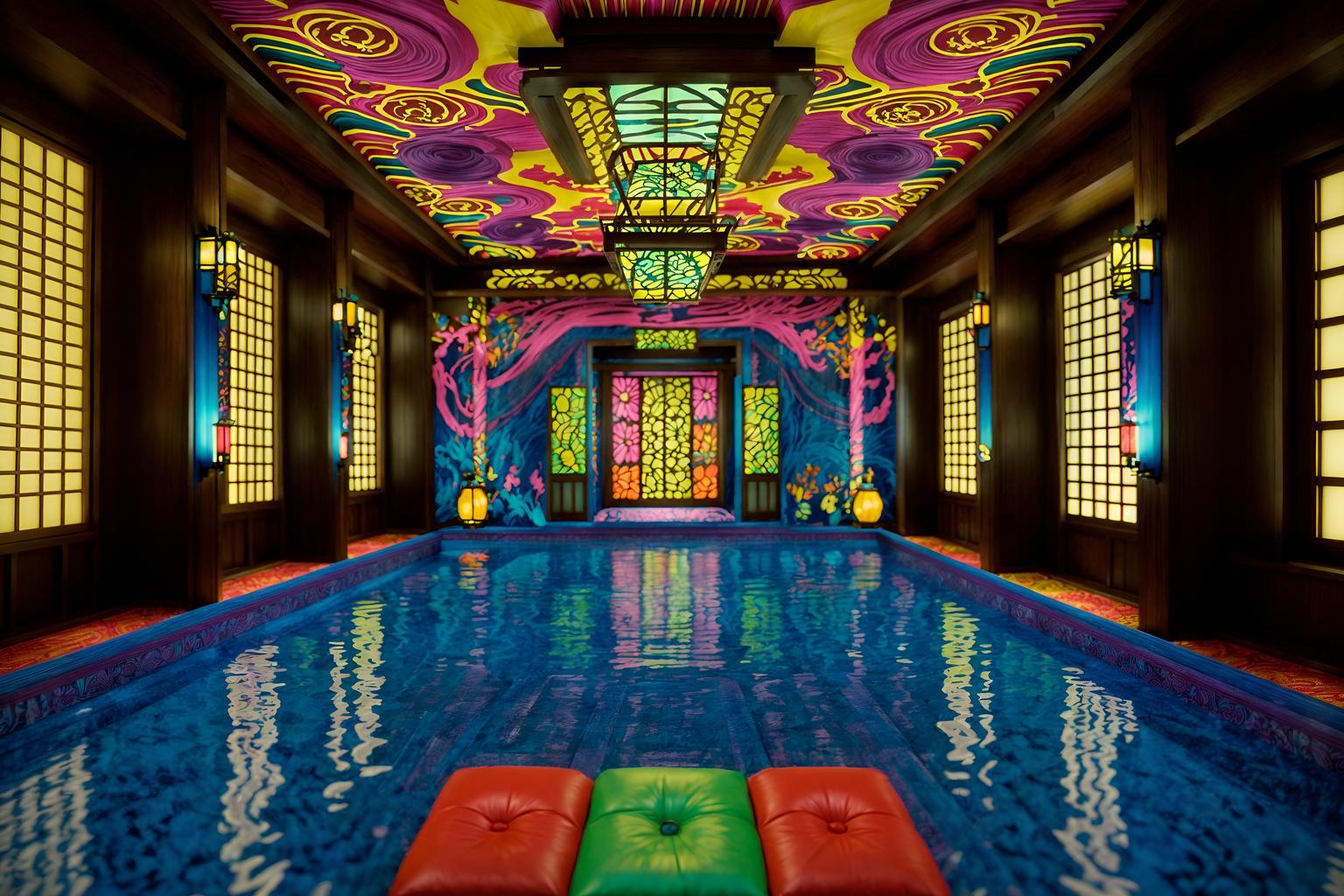 maximalist-style (onsen interior) . with vibrant and playful and more is more philosophy and bold creativity and bold colors and bold design and over-the-top aesthetic and eye-catching. . cinematic photo, highly detailed, cinematic lighting, ultra-detailed, ultrarealistic, photorealism, 8k. maximalist interior design style. masterpiece, cinematic light, ultrarealistic+, photorealistic+, 8k, raw photo, realistic, sharp focus on eyes, (symmetrical eyes), (intact eyes), hyperrealistic, highest quality, best quality, , highly detailed, masterpiece, best quality, extremely detailed 8k wallpaper, masterpiece, best quality, ultra-detailed, best shadow, detailed background, detailed face, detailed eyes, high contrast, best illumination, detailed face, dulux, caustic, dynamic angle, detailed glow. dramatic lighting. highly detailed, insanely detailed hair, symmetrical, intricate details, professionally retouched, 8k high definition. strong bokeh. award winning photo.