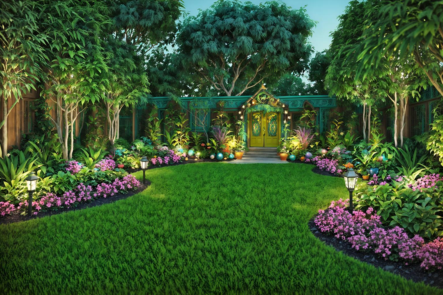 maximalist-style designed (outdoor garden ) with garden tree and garden plants and grass and garden tree. . with bold colors and bold design and eye-catching and bold patterns and vibrant and bold creativity and more is more philosophy and playful. . cinematic photo, highly detailed, cinematic lighting, ultra-detailed, ultrarealistic, photorealism, 8k. maximalist design style. masterpiece, cinematic light, ultrarealistic+, photorealistic+, 8k, raw photo, realistic, sharp focus on eyes, (symmetrical eyes), (intact eyes), hyperrealistic, highest quality, best quality, , highly detailed, masterpiece, best quality, extremely detailed 8k wallpaper, masterpiece, best quality, ultra-detailed, best shadow, detailed background, detailed face, detailed eyes, high contrast, best illumination, detailed face, dulux, caustic, dynamic angle, detailed glow. dramatic lighting. highly detailed, insanely detailed hair, symmetrical, intricate details, professionally retouched, 8k high definition. strong bokeh. award winning photo.