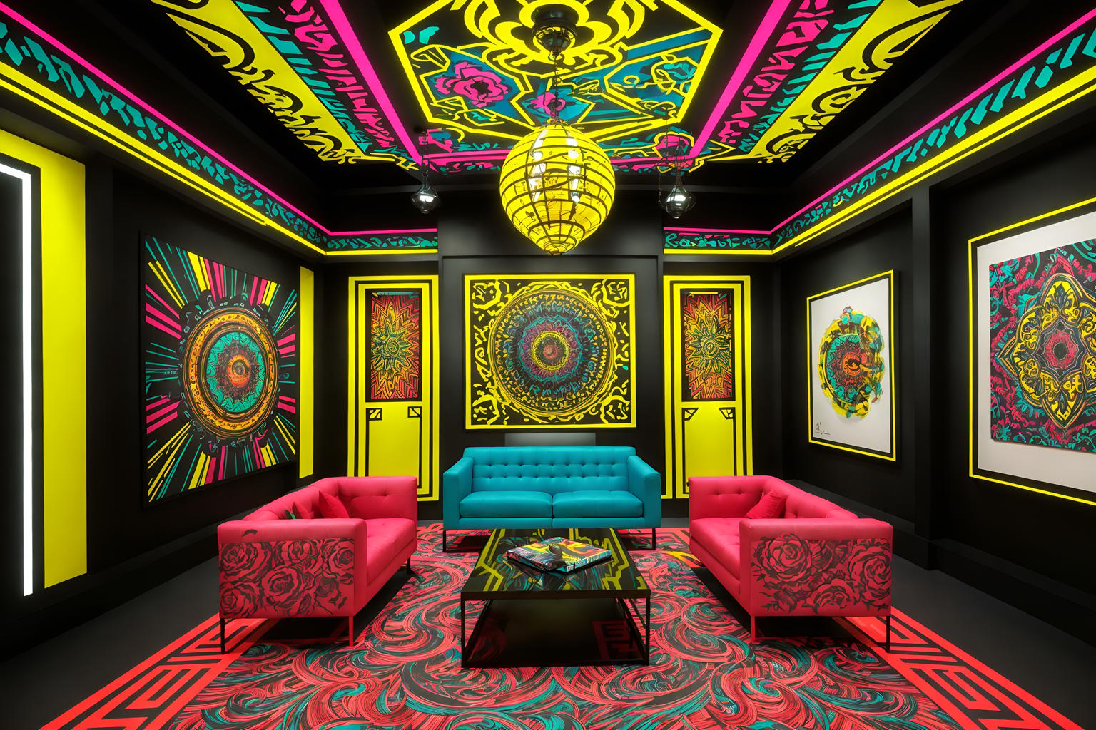 maximalist-style (exhibition space interior) . with more is more philosophy and bold colors and vibrant and playful and bold design and eye-catching and bold creativity and bold patterns. . cinematic photo, highly detailed, cinematic lighting, ultra-detailed, ultrarealistic, photorealism, 8k. maximalist interior design style. masterpiece, cinematic light, ultrarealistic+, photorealistic+, 8k, raw photo, realistic, sharp focus on eyes, (symmetrical eyes), (intact eyes), hyperrealistic, highest quality, best quality, , highly detailed, masterpiece, best quality, extremely detailed 8k wallpaper, masterpiece, best quality, ultra-detailed, best shadow, detailed background, detailed face, detailed eyes, high contrast, best illumination, detailed face, dulux, caustic, dynamic angle, detailed glow. dramatic lighting. highly detailed, insanely detailed hair, symmetrical, intricate details, professionally retouched, 8k high definition. strong bokeh. award winning photo.