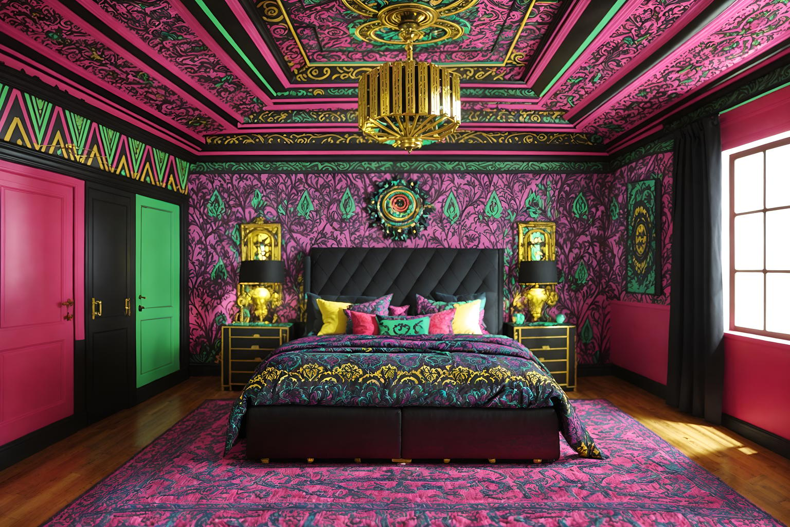 maximalist-style (attic interior) . with vibrant and eye-catching and over-the-top aesthetic and bold design and more is more philosophy and bold colors and bold creativity and bold patterns. . cinematic photo, highly detailed, cinematic lighting, ultra-detailed, ultrarealistic, photorealism, 8k. maximalist interior design style. masterpiece, cinematic light, ultrarealistic+, photorealistic+, 8k, raw photo, realistic, sharp focus on eyes, (symmetrical eyes), (intact eyes), hyperrealistic, highest quality, best quality, , highly detailed, masterpiece, best quality, extremely detailed 8k wallpaper, masterpiece, best quality, ultra-detailed, best shadow, detailed background, detailed face, detailed eyes, high contrast, best illumination, detailed face, dulux, caustic, dynamic angle, detailed glow. dramatic lighting. highly detailed, insanely detailed hair, symmetrical, intricate details, professionally retouched, 8k high definition. strong bokeh. award winning photo.