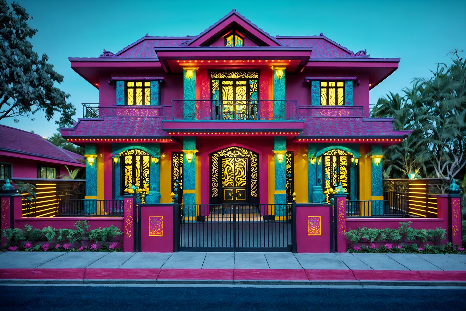 maximalist-style exterior designed (house exterior exterior) . with more is more philosophy and eye-catching and bold colors and bold patterns and vibrant and bold creativity and playful and over-the-top aesthetic. . cinematic photo, highly detailed, cinematic lighting, ultra-detailed, ultrarealistic, photorealism, 8k. maximalist exterior design style. masterpiece, cinematic light, ultrarealistic+, photorealistic+, 8k, raw photo, realistic, sharp focus on eyes, (symmetrical eyes), (intact eyes), hyperrealistic, highest quality, best quality, , highly detailed, masterpiece, best quality, extremely detailed 8k wallpaper, masterpiece, best quality, ultra-detailed, best shadow, detailed background, detailed face, detailed eyes, high contrast, best illumination, detailed face, dulux, caustic, dynamic angle, detailed glow. dramatic lighting. highly detailed, insanely detailed hair, symmetrical, intricate details, professionally retouched, 8k high definition. strong bokeh. award winning photo.