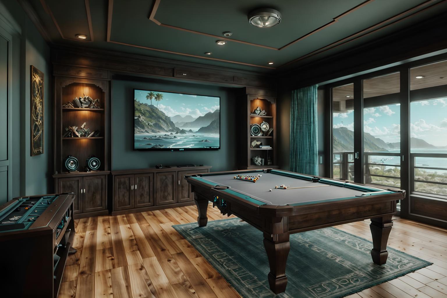 coastal-style (gaming room interior) . with . . cinematic photo, highly detailed, cinematic lighting, ultra-detailed, ultrarealistic, photorealism, 8k. coastal interior design style. masterpiece, cinematic light, ultrarealistic+, photorealistic+, 8k, raw photo, realistic, sharp focus on eyes, (symmetrical eyes), (intact eyes), hyperrealistic, highest quality, best quality, , highly detailed, masterpiece, best quality, extremely detailed 8k wallpaper, masterpiece, best quality, ultra-detailed, best shadow, detailed background, detailed face, detailed eyes, high contrast, best illumination, detailed face, dulux, caustic, dynamic angle, detailed glow. dramatic lighting. highly detailed, insanely detailed hair, symmetrical, intricate details, professionally retouched, 8k high definition. strong bokeh. award winning photo.