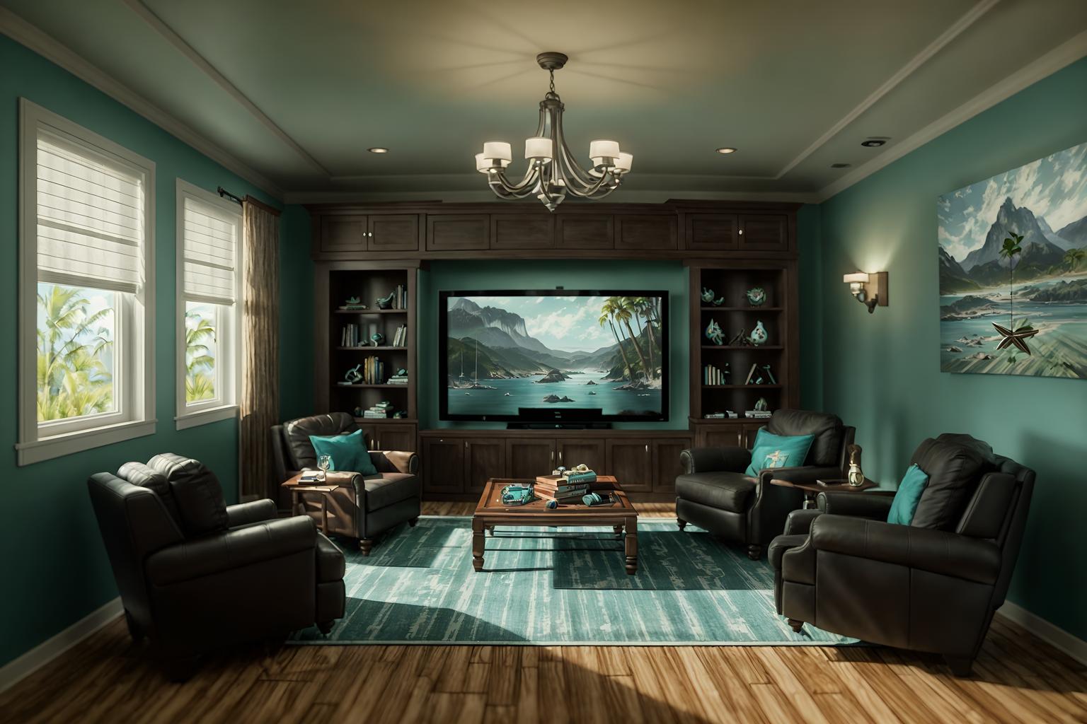 coastal-style (gaming room interior) . with . . cinematic photo, highly detailed, cinematic lighting, ultra-detailed, ultrarealistic, photorealism, 8k. coastal interior design style. masterpiece, cinematic light, ultrarealistic+, photorealistic+, 8k, raw photo, realistic, sharp focus on eyes, (symmetrical eyes), (intact eyes), hyperrealistic, highest quality, best quality, , highly detailed, masterpiece, best quality, extremely detailed 8k wallpaper, masterpiece, best quality, ultra-detailed, best shadow, detailed background, detailed face, detailed eyes, high contrast, best illumination, detailed face, dulux, caustic, dynamic angle, detailed glow. dramatic lighting. highly detailed, insanely detailed hair, symmetrical, intricate details, professionally retouched, 8k high definition. strong bokeh. award winning photo.