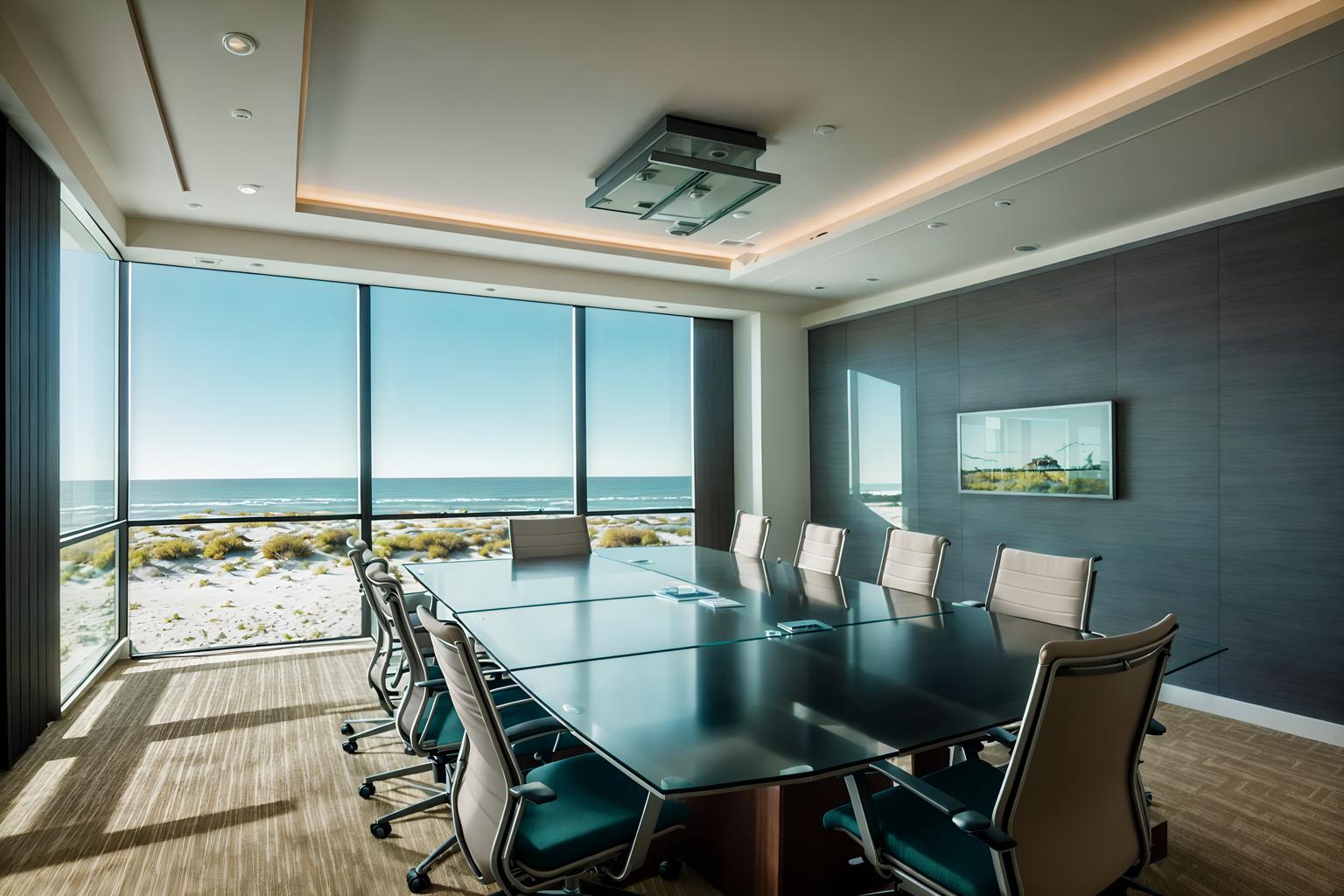 coastal-style (meeting room interior) with office chairs and glass doors and painting or photo on wall and boardroom table and glass walls and plant and vase and cabinets. . with . . cinematic photo, highly detailed, cinematic lighting, ultra-detailed, ultrarealistic, photorealism, 8k. coastal interior design style. masterpiece, cinematic light, ultrarealistic+, photorealistic+, 8k, raw photo, realistic, sharp focus on eyes, (symmetrical eyes), (intact eyes), hyperrealistic, highest quality, best quality, , highly detailed, masterpiece, best quality, extremely detailed 8k wallpaper, masterpiece, best quality, ultra-detailed, best shadow, detailed background, detailed face, detailed eyes, high contrast, best illumination, detailed face, dulux, caustic, dynamic angle, detailed glow. dramatic lighting. highly detailed, insanely detailed hair, symmetrical, intricate details, professionally retouched, 8k high definition. strong bokeh. award winning photo.