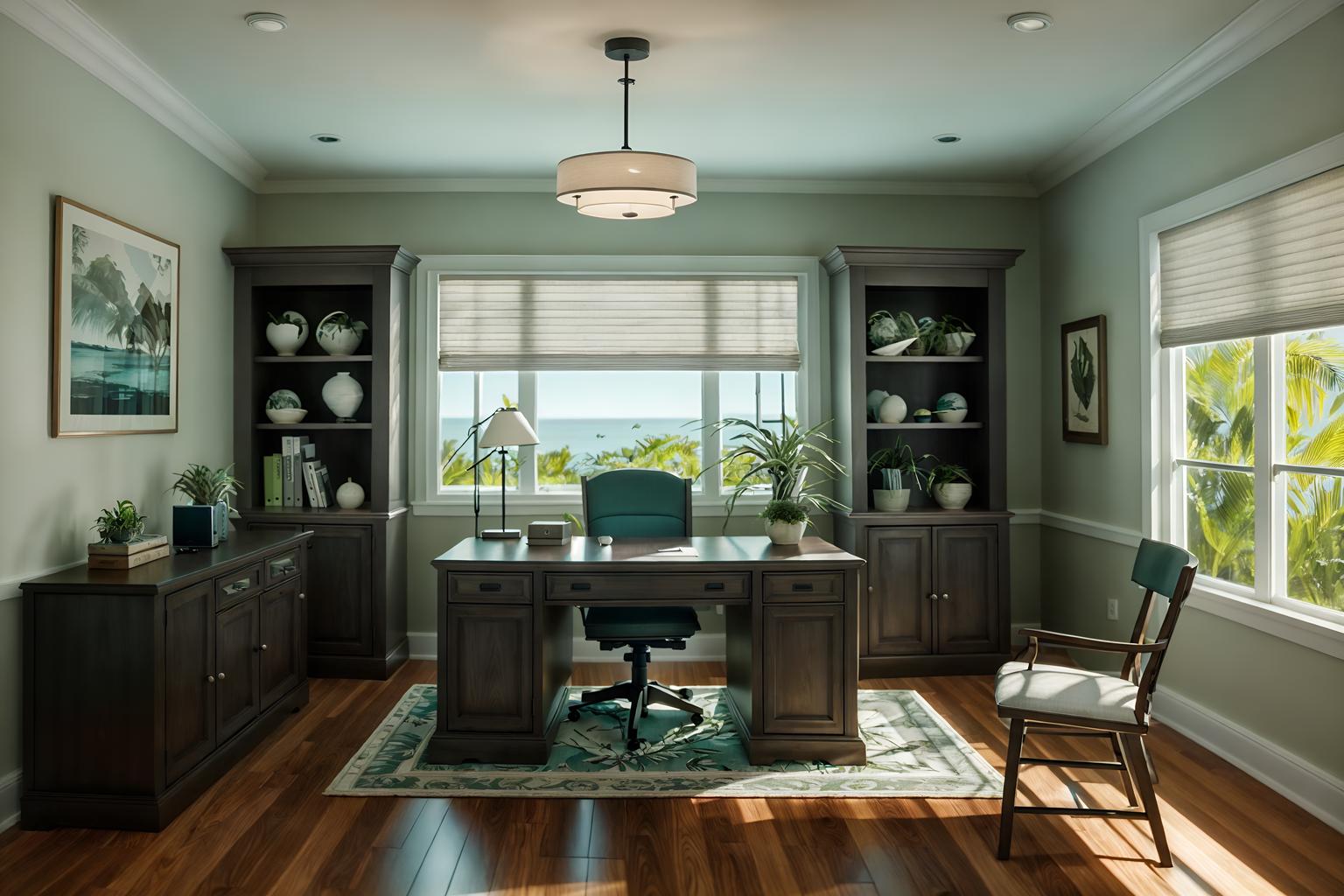 coastal-style (home office interior) with cabinets and desk lamp and plant and office chair and computer desk and cabinets. . with . . cinematic photo, highly detailed, cinematic lighting, ultra-detailed, ultrarealistic, photorealism, 8k. coastal interior design style. masterpiece, cinematic light, ultrarealistic+, photorealistic+, 8k, raw photo, realistic, sharp focus on eyes, (symmetrical eyes), (intact eyes), hyperrealistic, highest quality, best quality, , highly detailed, masterpiece, best quality, extremely detailed 8k wallpaper, masterpiece, best quality, ultra-detailed, best shadow, detailed background, detailed face, detailed eyes, high contrast, best illumination, detailed face, dulux, caustic, dynamic angle, detailed glow. dramatic lighting. highly detailed, insanely detailed hair, symmetrical, intricate details, professionally retouched, 8k high definition. strong bokeh. award winning photo.