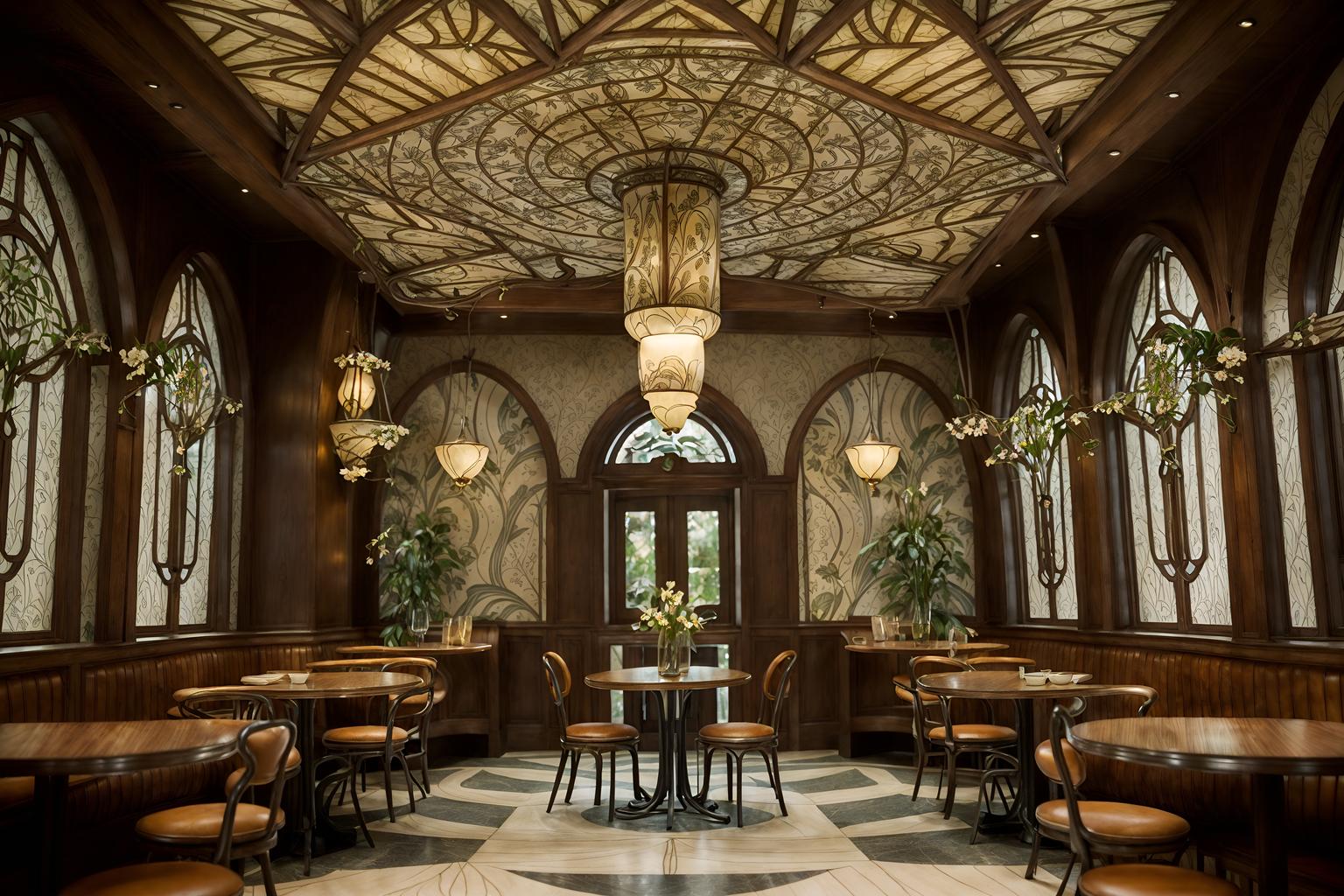 art nouveau-style (coffee shop interior) . with wallpaper pattners of spider webs and ashy colors and natural materials and curved glass and arches and curved forms and wallpaper patterns of stylized flowers and soft, rounded lines and asymmetrical shapes. . cinematic photo, highly detailed, cinematic lighting, ultra-detailed, ultrarealistic, photorealism, 8k. art nouveau interior design style. masterpiece, cinematic light, ultrarealistic+, photorealistic+, 8k, raw photo, realistic, sharp focus on eyes, (symmetrical eyes), (intact eyes), hyperrealistic, highest quality, best quality, , highly detailed, masterpiece, best quality, extremely detailed 8k wallpaper, masterpiece, best quality, ultra-detailed, best shadow, detailed background, detailed face, detailed eyes, high contrast, best illumination, detailed face, dulux, caustic, dynamic angle, detailed glow. dramatic lighting. highly detailed, insanely detailed hair, symmetrical, intricate details, professionally retouched, 8k high definition. strong bokeh. award winning photo.