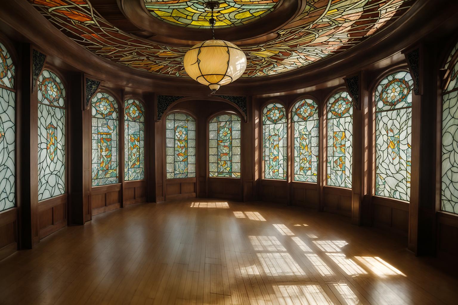 art nouveau-style (exhibition space interior) . with curved glass and soft, rounded lines and ashy colors and stained glass and wallpaper patterns of feathers and japanese motifs and curving, plant-like embellishments and mosaics. . cinematic photo, highly detailed, cinematic lighting, ultra-detailed, ultrarealistic, photorealism, 8k. art nouveau interior design style. masterpiece, cinematic light, ultrarealistic+, photorealistic+, 8k, raw photo, realistic, sharp focus on eyes, (symmetrical eyes), (intact eyes), hyperrealistic, highest quality, best quality, , highly detailed, masterpiece, best quality, extremely detailed 8k wallpaper, masterpiece, best quality, ultra-detailed, best shadow, detailed background, detailed face, detailed eyes, high contrast, best illumination, detailed face, dulux, caustic, dynamic angle, detailed glow. dramatic lighting. highly detailed, insanely detailed hair, symmetrical, intricate details, professionally retouched, 8k high definition. strong bokeh. award winning photo.