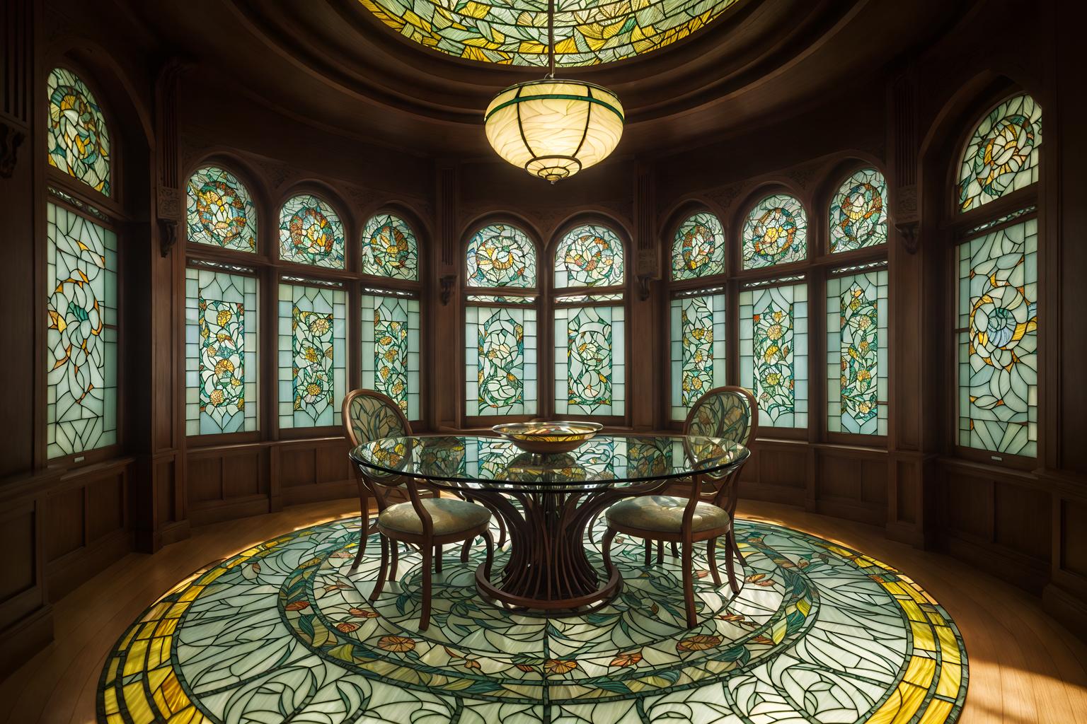 art nouveau-style (exhibition space interior) . with curved glass and soft, rounded lines and ashy colors and stained glass and wallpaper patterns of feathers and japanese motifs and curving, plant-like embellishments and mosaics. . cinematic photo, highly detailed, cinematic lighting, ultra-detailed, ultrarealistic, photorealism, 8k. art nouveau interior design style. masterpiece, cinematic light, ultrarealistic+, photorealistic+, 8k, raw photo, realistic, sharp focus on eyes, (symmetrical eyes), (intact eyes), hyperrealistic, highest quality, best quality, , highly detailed, masterpiece, best quality, extremely detailed 8k wallpaper, masterpiece, best quality, ultra-detailed, best shadow, detailed background, detailed face, detailed eyes, high contrast, best illumination, detailed face, dulux, caustic, dynamic angle, detailed glow. dramatic lighting. highly detailed, insanely detailed hair, symmetrical, intricate details, professionally retouched, 8k high definition. strong bokeh. award winning photo.