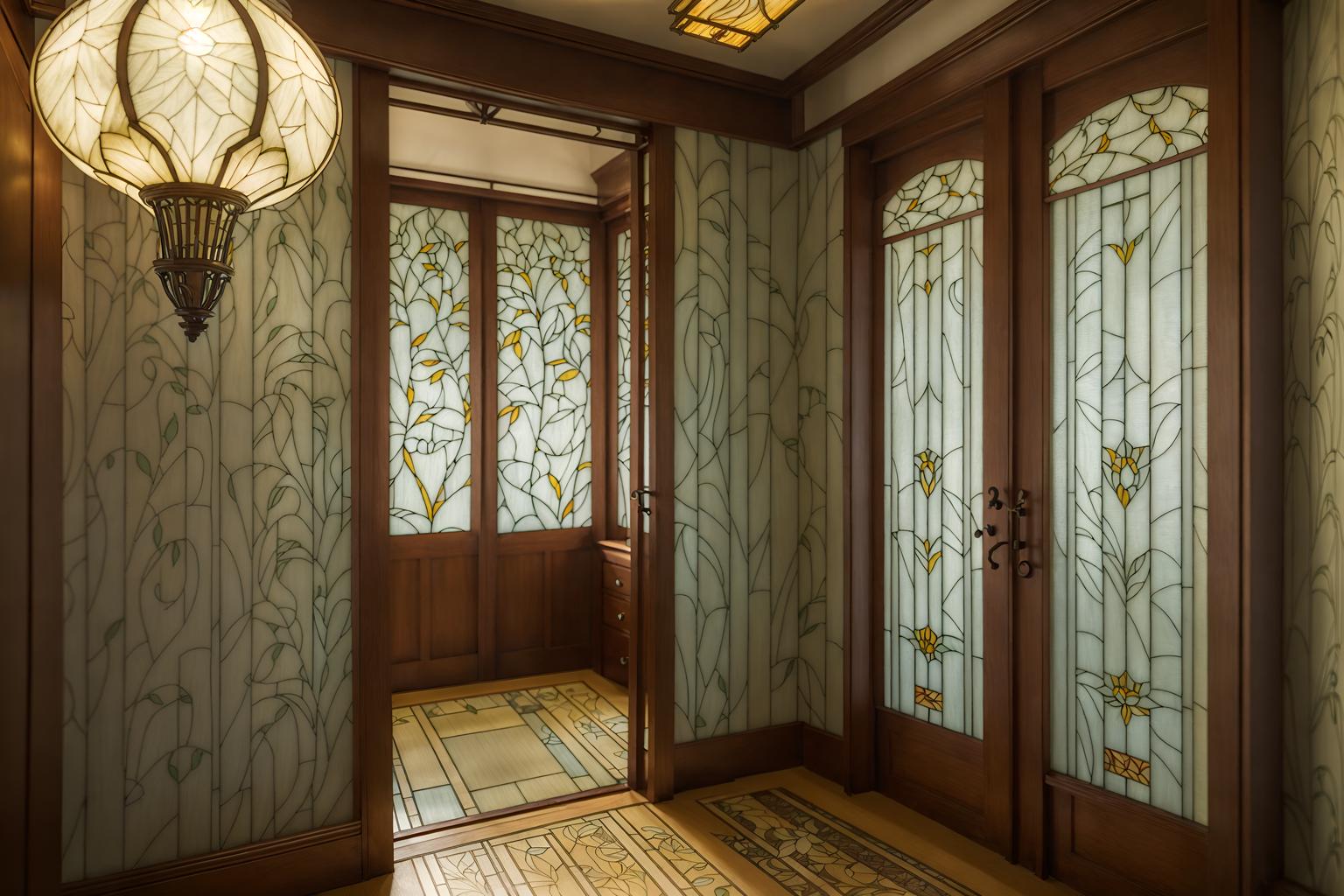 art nouveau-style (walk in closet interior) . with asymmetrical shapes and curved glass and ashy colors and natural materials and wallpaper patterns of feathers and wallpaper patterns of stylized flowers and stained glass and japanese motifs. . cinematic photo, highly detailed, cinematic lighting, ultra-detailed, ultrarealistic, photorealism, 8k. art nouveau interior design style. masterpiece, cinematic light, ultrarealistic+, photorealistic+, 8k, raw photo, realistic, sharp focus on eyes, (symmetrical eyes), (intact eyes), hyperrealistic, highest quality, best quality, , highly detailed, masterpiece, best quality, extremely detailed 8k wallpaper, masterpiece, best quality, ultra-detailed, best shadow, detailed background, detailed face, detailed eyes, high contrast, best illumination, detailed face, dulux, caustic, dynamic angle, detailed glow. dramatic lighting. highly detailed, insanely detailed hair, symmetrical, intricate details, professionally retouched, 8k high definition. strong bokeh. award winning photo.