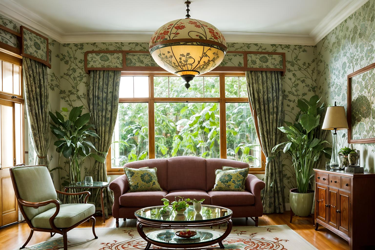 art nouveau-style (living room interior) with chairs and occasional tables and electric lamps and coffee tables and plant and televisions and sofa and furniture. . with curved glass and natural materials and wallpaper patterns of stylized flowers and japanese motifs and curving, plant-like embellishments and soft, rounded lines and wallpaper pattners of spider webs and wallpaper patterns of feathers. . cinematic photo, highly detailed, cinematic lighting, ultra-detailed, ultrarealistic, photorealism, 8k. art nouveau interior design style. masterpiece, cinematic light, ultrarealistic+, photorealistic+, 8k, raw photo, realistic, sharp focus on eyes, (symmetrical eyes), (intact eyes), hyperrealistic, highest quality, best quality, , highly detailed, masterpiece, best quality, extremely detailed 8k wallpaper, masterpiece, best quality, ultra-detailed, best shadow, detailed background, detailed face, detailed eyes, high contrast, best illumination, detailed face, dulux, caustic, dynamic angle, detailed glow. dramatic lighting. highly detailed, insanely detailed hair, symmetrical, intricate details, professionally retouched, 8k high definition. strong bokeh. award winning photo.