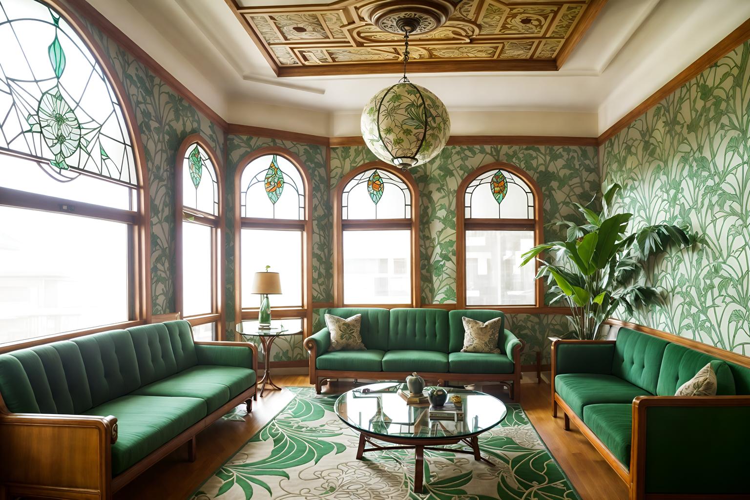 art nouveau-style (coworking space interior) with seating area with sofa and lounge chairs and office chairs and office desks and seating area with sofa. . with ashy colors and curving, plant-like embellishments and japanese motifs and asymmetrical shapes and curved glass and stained glass and wallpaper pattners of spider webs and wallpaper patterns of feathers. . cinematic photo, highly detailed, cinematic lighting, ultra-detailed, ultrarealistic, photorealism, 8k. art nouveau interior design style. masterpiece, cinematic light, ultrarealistic+, photorealistic+, 8k, raw photo, realistic, sharp focus on eyes, (symmetrical eyes), (intact eyes), hyperrealistic, highest quality, best quality, , highly detailed, masterpiece, best quality, extremely detailed 8k wallpaper, masterpiece, best quality, ultra-detailed, best shadow, detailed background, detailed face, detailed eyes, high contrast, best illumination, detailed face, dulux, caustic, dynamic angle, detailed glow. dramatic lighting. highly detailed, insanely detailed hair, symmetrical, intricate details, professionally retouched, 8k high definition. strong bokeh. award winning photo.