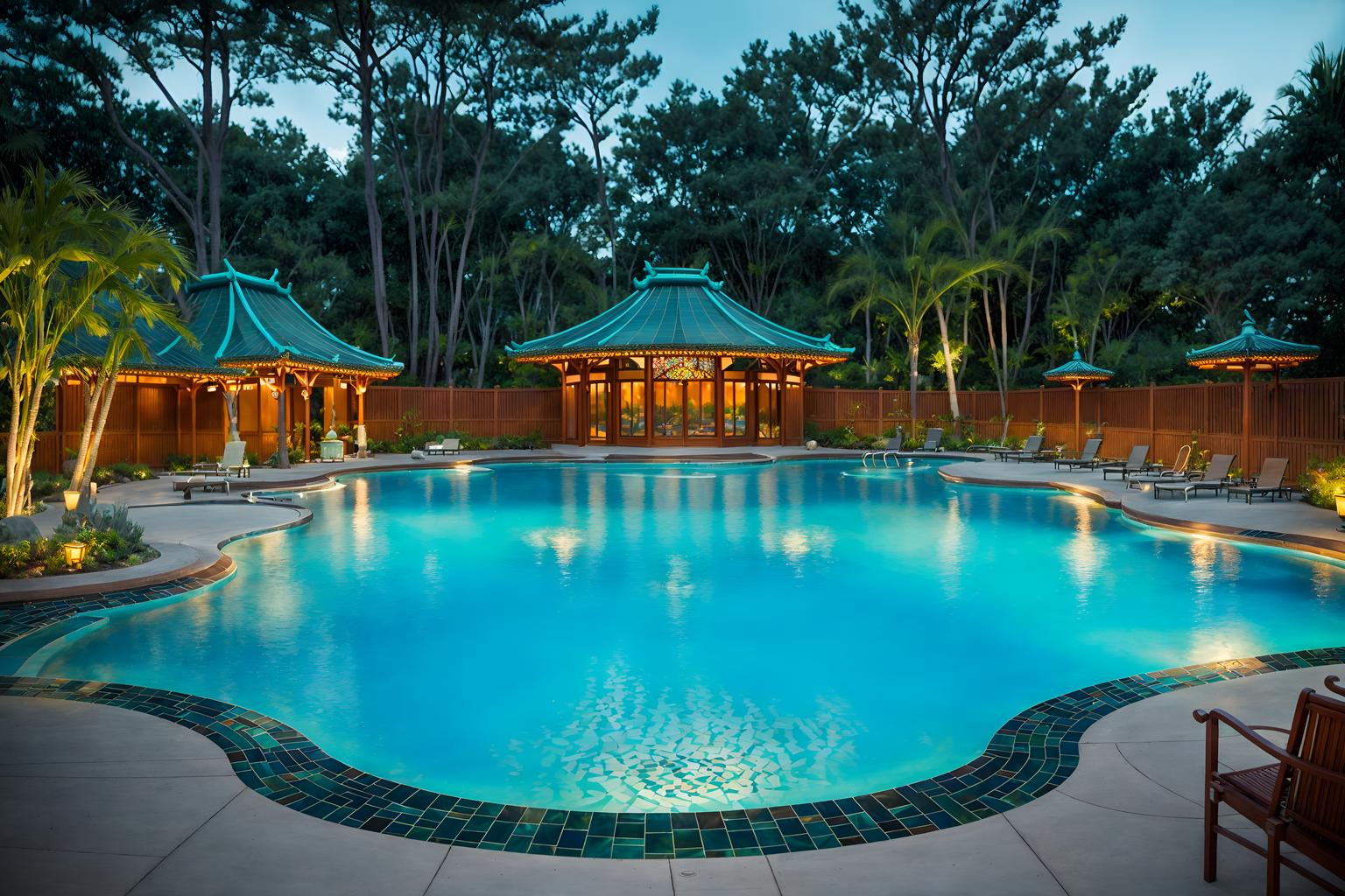 art nouveau-style designed (outdoor pool area ) with pool lounge chairs and pool lights and pool and pool lounge chairs. . with curved glass and mosaics and ashy colors and asymmetrical shapes and stained glass and japanese motifs and stained glass and curving, plant-like embellishments. . cinematic photo, highly detailed, cinematic lighting, ultra-detailed, ultrarealistic, photorealism, 8k. art nouveau design style. masterpiece, cinematic light, ultrarealistic+, photorealistic+, 8k, raw photo, realistic, sharp focus on eyes, (symmetrical eyes), (intact eyes), hyperrealistic, highest quality, best quality, , highly detailed, masterpiece, best quality, extremely detailed 8k wallpaper, masterpiece, best quality, ultra-detailed, best shadow, detailed background, detailed face, detailed eyes, high contrast, best illumination, detailed face, dulux, caustic, dynamic angle, detailed glow. dramatic lighting. highly detailed, insanely detailed hair, symmetrical, intricate details, professionally retouched, 8k high definition. strong bokeh. award winning photo.