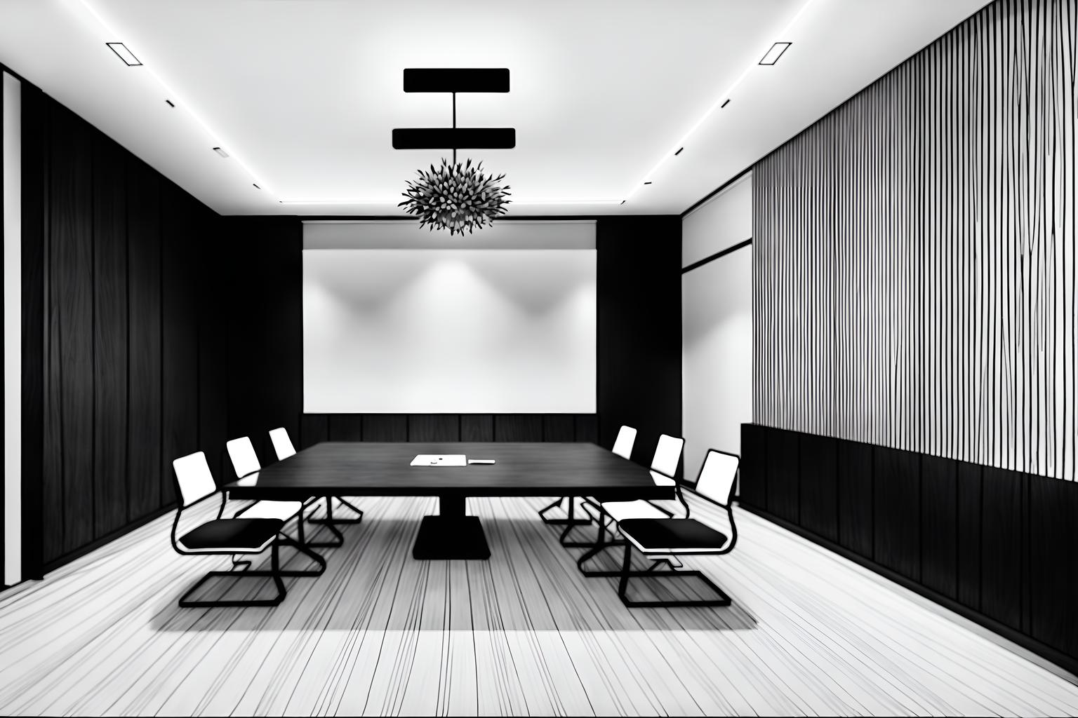(hand-drawn monochrome black and white sketch line drawing)++ of sketch-style (meeting room) apartment interior. a sketch of interior. with . . a sketch of interior. with plant and boardroom table and painting or photo on wall. trending on artstation. black and white line drawing sketch without colors. masterpiece, cinematic light, ultrarealistic+, photorealistic+, 8k, raw photo, realistic, sharp focus on eyes, (symmetrical eyes), (intact eyes), hyperrealistic, highest quality, best quality, , highly detailed, masterpiece, best quality, extremely detailed 8k wallpaper, masterpiece, best quality, ultra-detailed, best shadow, detailed background, detailed face, detailed eyes, high contrast, best illumination, detailed face, dulux, caustic, dynamic angle, detailed glow. dramatic lighting. highly detailed, insanely detailed hair, symmetrical, intricate details, professionally retouched, 8k high definition. strong bokeh. award winning photo.