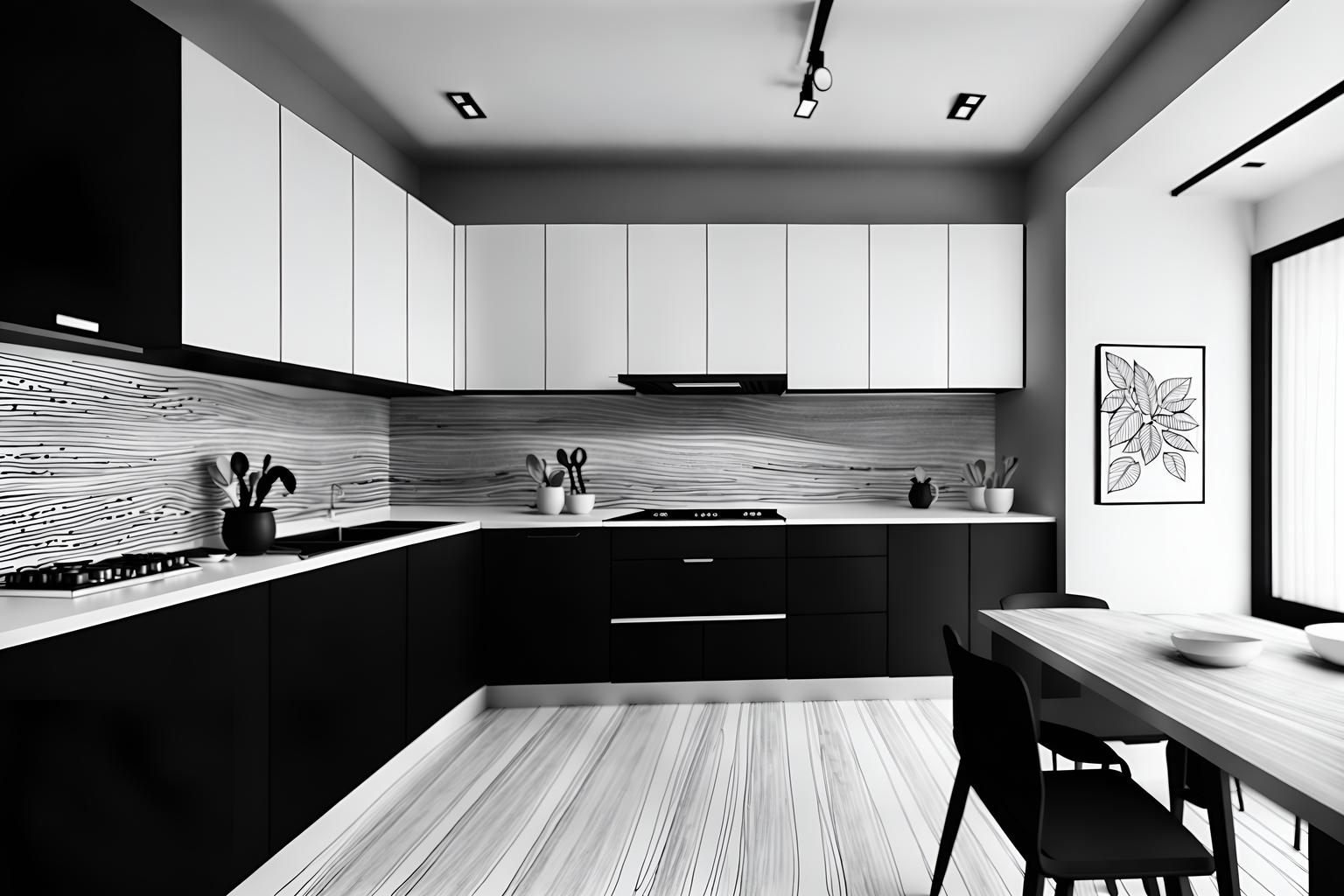 (hand-drawn monochrome black and white sketch line drawing)++ of sketch-style (kitchen living combo) apartment interior. a sketch of interior. with . . a sketch of interior. with worktops and plant and sink. trending on artstation. black and white line drawing sketch without colors. masterpiece, cinematic light, ultrarealistic+, photorealistic+, 8k, raw photo, realistic, sharp focus on eyes, (symmetrical eyes), (intact eyes), hyperrealistic, highest quality, best quality, , highly detailed, masterpiece, best quality, extremely detailed 8k wallpaper, masterpiece, best quality, ultra-detailed, best shadow, detailed background, detailed face, detailed eyes, high contrast, best illumination, detailed face, dulux, caustic, dynamic angle, detailed glow. dramatic lighting. highly detailed, insanely detailed hair, symmetrical, intricate details, professionally retouched, 8k high definition. strong bokeh. award winning photo.