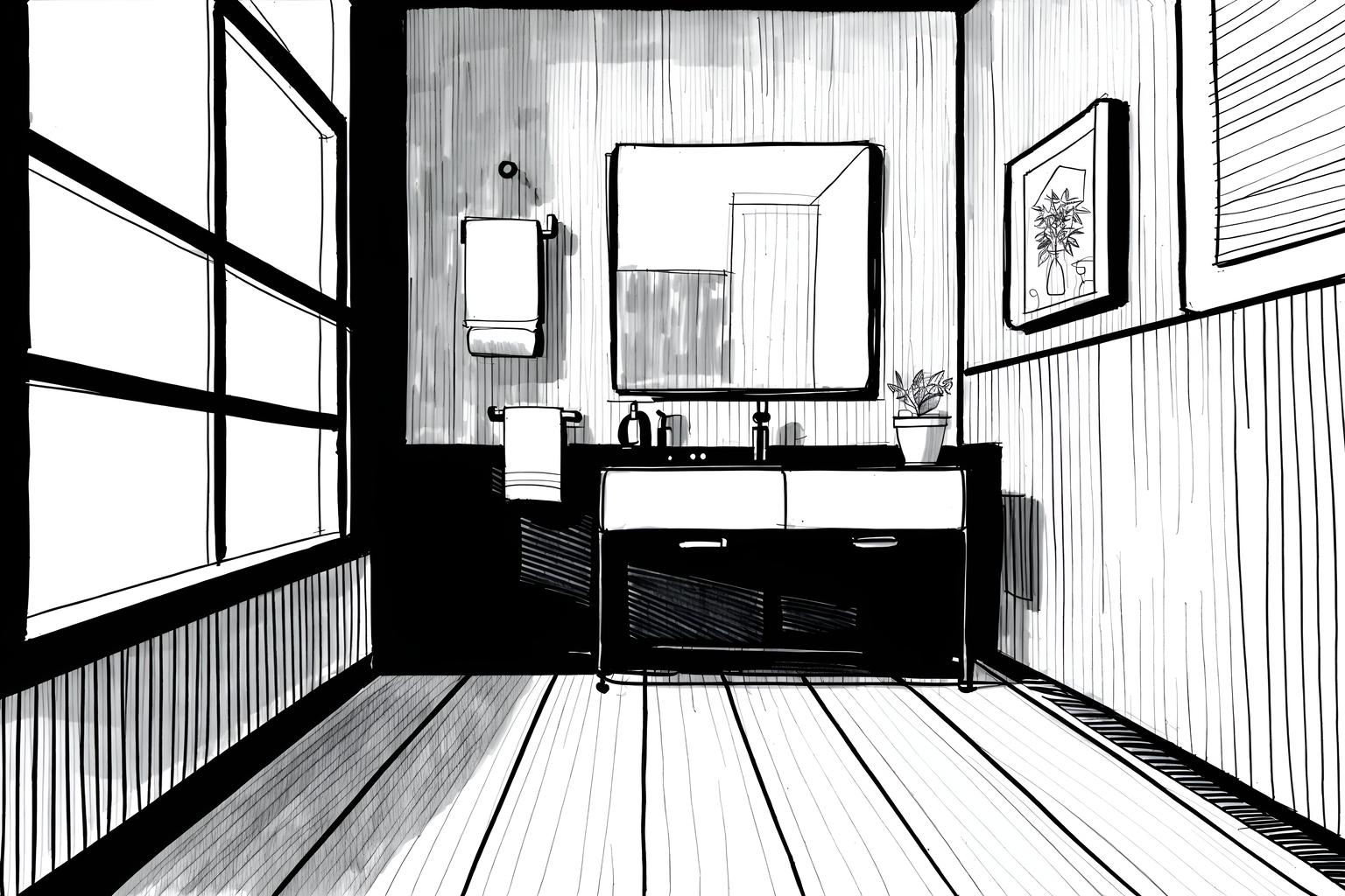 (hand-drawn monochrome black and white sketch line drawing)++ of sketch-style (toilet) apartment interior. a sketch of interior. with . . a sketch of interior. with sink with tap and toilet with toilet seat up and toilet paper hanger. trending on artstation. black and white line drawing sketch without colors. masterpiece, cinematic light, ultrarealistic+, photorealistic+, 8k, raw photo, realistic, sharp focus on eyes, (symmetrical eyes), (intact eyes), hyperrealistic, highest quality, best quality, , highly detailed, masterpiece, best quality, extremely detailed 8k wallpaper, masterpiece, best quality, ultra-detailed, best shadow, detailed background, detailed face, detailed eyes, high contrast, best illumination, detailed face, dulux, caustic, dynamic angle, detailed glow. dramatic lighting. highly detailed, insanely detailed hair, symmetrical, intricate details, professionally retouched, 8k high definition. strong bokeh. award winning photo.