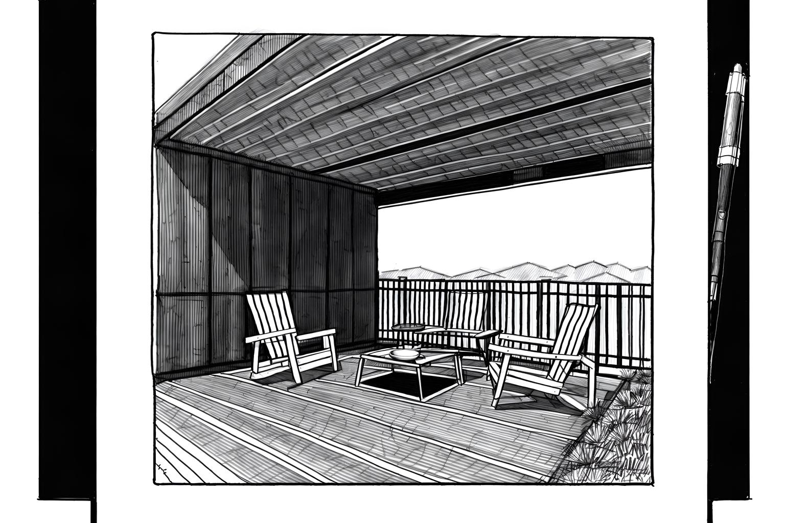 (hand-drawn monochrome black and white sketch line drawing)++ of sketch-style designed (outdoor patio) . a sketch of . with . . a sketch of . with grass and deck with deck chairs and barbeque or grill. trending on artstation. black and white line drawing sketch without colors. masterpiece, cinematic light, ultrarealistic+, photorealistic+, 8k, raw photo, realistic, sharp focus on eyes, (symmetrical eyes), (intact eyes), hyperrealistic, highest quality, best quality, , highly detailed, masterpiece, best quality, extremely detailed 8k wallpaper, masterpiece, best quality, ultra-detailed, best shadow, detailed background, detailed face, detailed eyes, high contrast, best illumination, detailed face, dulux, caustic, dynamic angle, detailed glow. dramatic lighting. highly detailed, insanely detailed hair, symmetrical, intricate details, professionally retouched, 8k high definition. strong bokeh. award winning photo.