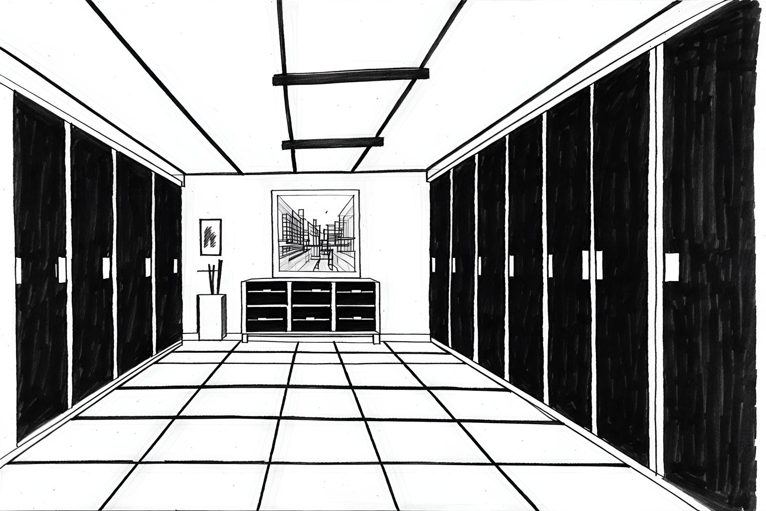 (hand-drawn monochrome black and white sketch line drawing)++ of sketch-style (drop zone) apartment interior. a sketch of interior. with . . a sketch of interior. with storage drawers and lockers and shelves for shoes. trending on artstation. black and white line drawing sketch without colors. masterpiece, cinematic light, ultrarealistic+, photorealistic+, 8k, raw photo, realistic, sharp focus on eyes, (symmetrical eyes), (intact eyes), hyperrealistic, highest quality, best quality, , highly detailed, masterpiece, best quality, extremely detailed 8k wallpaper, masterpiece, best quality, ultra-detailed, best shadow, detailed background, detailed face, detailed eyes, high contrast, best illumination, detailed face, dulux, caustic, dynamic angle, detailed glow. dramatic lighting. highly detailed, insanely detailed hair, symmetrical, intricate details, professionally retouched, 8k high definition. strong bokeh. award winning photo.