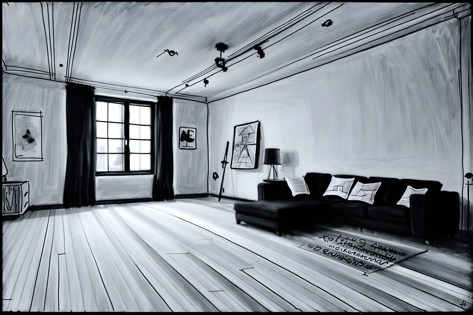 (hand-drawn monochrome black and white sketch line drawing)++ of sketch-style (attic) apartment interior. a sketch of interior. with . . a sketch of interior. trending on artstation. black and white line drawing sketch without colors. masterpiece, cinematic light, ultrarealistic+, photorealistic+, 8k, raw photo, realistic, sharp focus on eyes, (symmetrical eyes), (intact eyes), hyperrealistic, highest quality, best quality, , highly detailed, masterpiece, best quality, extremely detailed 8k wallpaper, masterpiece, best quality, ultra-detailed, best shadow, detailed background, detailed face, detailed eyes, high contrast, best illumination, detailed face, dulux, caustic, dynamic angle, detailed glow. dramatic lighting. highly detailed, insanely detailed hair, symmetrical, intricate details, professionally retouched, 8k high definition. strong bokeh. award winning photo.