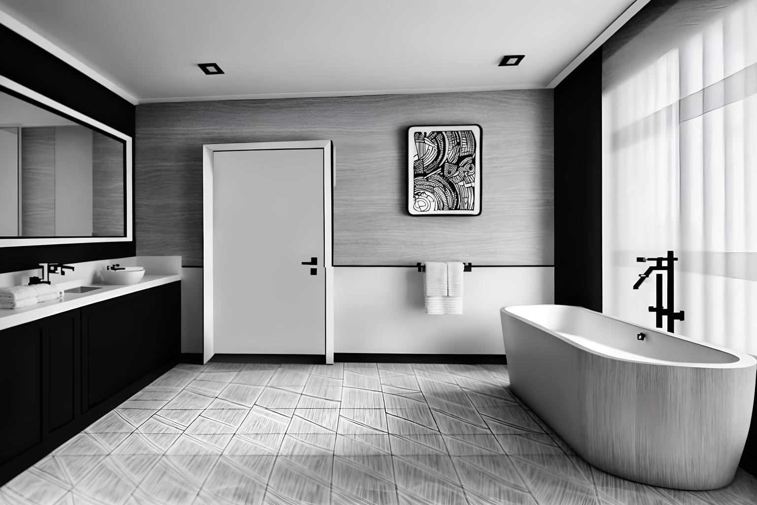 (hand-drawn monochrome black and white sketch line drawing)++ of sketch-style (hotel bathroom) apartment interior. a sketch of interior. with . . a sketch of interior. with bath towel and shower and mirror. trending on artstation. black and white line drawing sketch without colors. masterpiece, cinematic light, ultrarealistic+, photorealistic+, 8k, raw photo, realistic, sharp focus on eyes, (symmetrical eyes), (intact eyes), hyperrealistic, highest quality, best quality, , highly detailed, masterpiece, best quality, extremely detailed 8k wallpaper, masterpiece, best quality, ultra-detailed, best shadow, detailed background, detailed face, detailed eyes, high contrast, best illumination, detailed face, dulux, caustic, dynamic angle, detailed glow. dramatic lighting. highly detailed, insanely detailed hair, symmetrical, intricate details, professionally retouched, 8k high definition. strong bokeh. award winning photo.