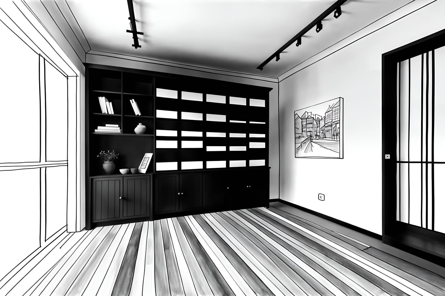 (hand-drawn monochrome black and white sketch line drawing)++ of sketch-style (mudroom) apartment interior. a sketch of interior. with . . a sketch of interior. with wall hooks for coats and storage drawers and shelves for shoes. trending on artstation. black and white line drawing sketch without colors. masterpiece, cinematic light, ultrarealistic+, photorealistic+, 8k, raw photo, realistic, sharp focus on eyes, (symmetrical eyes), (intact eyes), hyperrealistic, highest quality, best quality, , highly detailed, masterpiece, best quality, extremely detailed 8k wallpaper, masterpiece, best quality, ultra-detailed, best shadow, detailed background, detailed face, detailed eyes, high contrast, best illumination, detailed face, dulux, caustic, dynamic angle, detailed glow. dramatic lighting. highly detailed, insanely detailed hair, symmetrical, intricate details, professionally retouched, 8k high definition. strong bokeh. award winning photo.