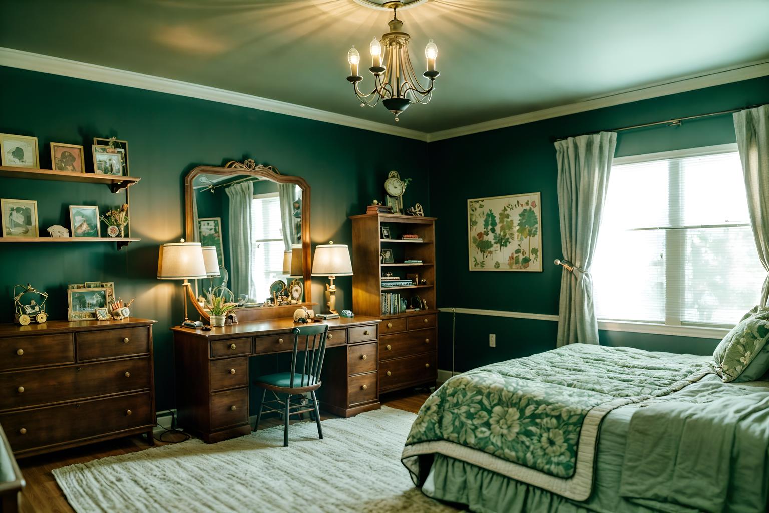 vintage-style (kids room interior) with bedside table or night stand and dresser closet and bed and night light and kids desk and plant and headboard and accent chair. . with . . cinematic photo, highly detailed, cinematic lighting, ultra-detailed, ultrarealistic, photorealism, 8k. vintage interior design style. masterpiece, cinematic light, ultrarealistic+, photorealistic+, 8k, raw photo, realistic, sharp focus on eyes, (symmetrical eyes), (intact eyes), hyperrealistic, highest quality, best quality, , highly detailed, masterpiece, best quality, extremely detailed 8k wallpaper, masterpiece, best quality, ultra-detailed, best shadow, detailed background, detailed face, detailed eyes, high contrast, best illumination, detailed face, dulux, caustic, dynamic angle, detailed glow. dramatic lighting. highly detailed, insanely detailed hair, symmetrical, intricate details, professionally retouched, 8k high definition. strong bokeh. award winning photo.